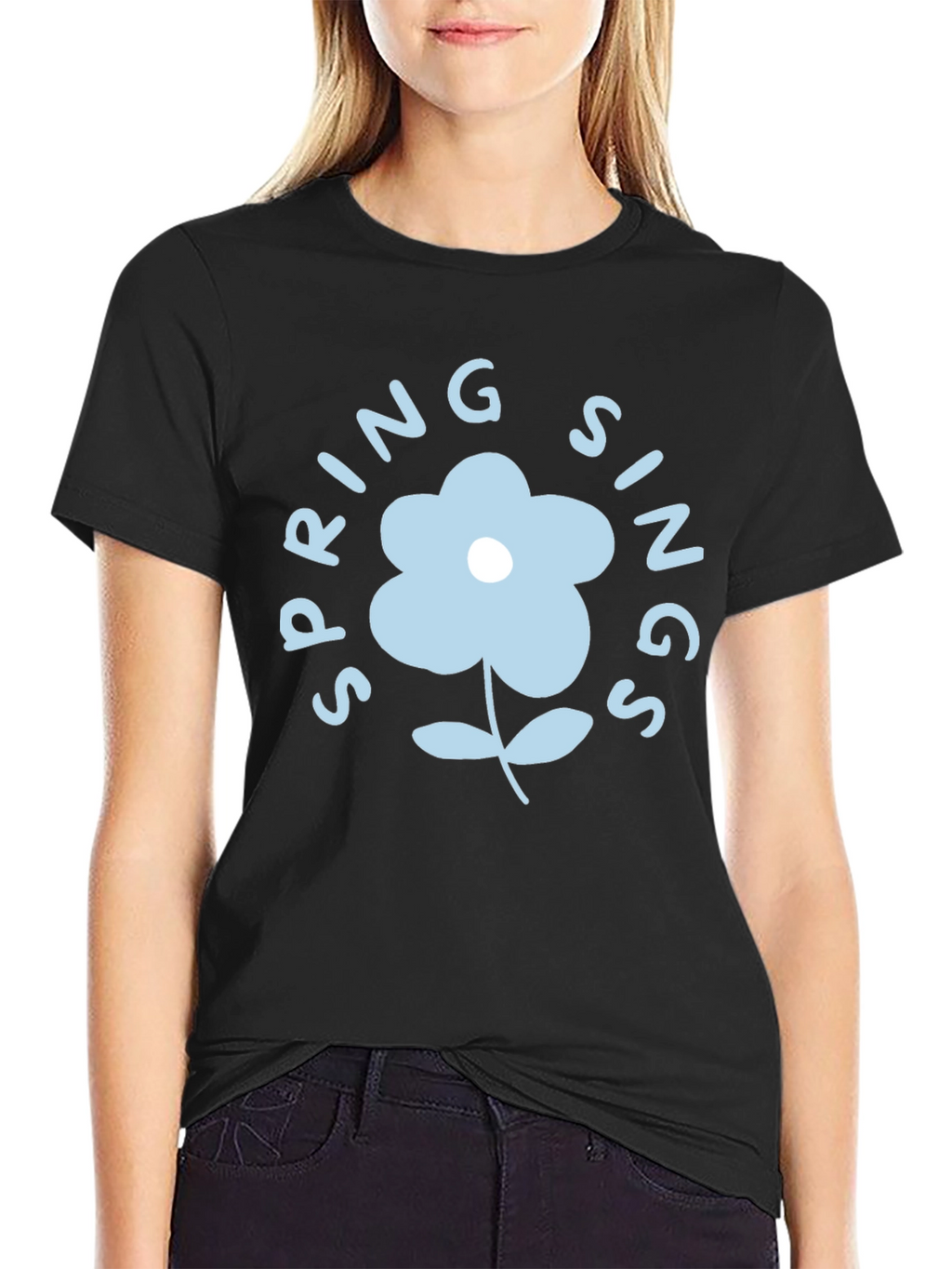 Spring Sings Flower Graphic Tee - Black