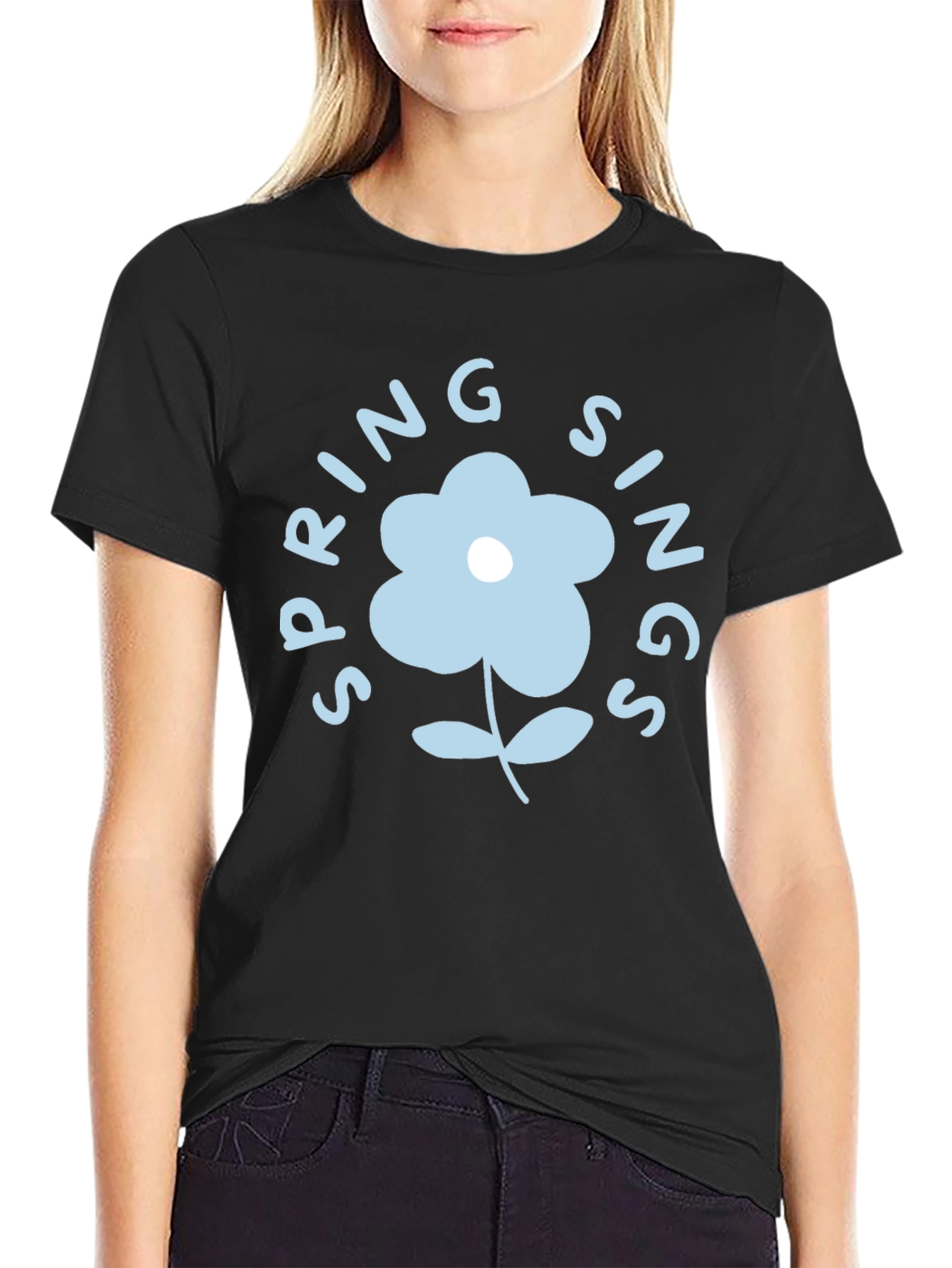 Spring Sings Flower Graphic Tee - Black