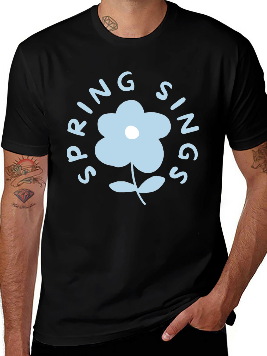 Spring Sings Flower Graphic Tee - Black