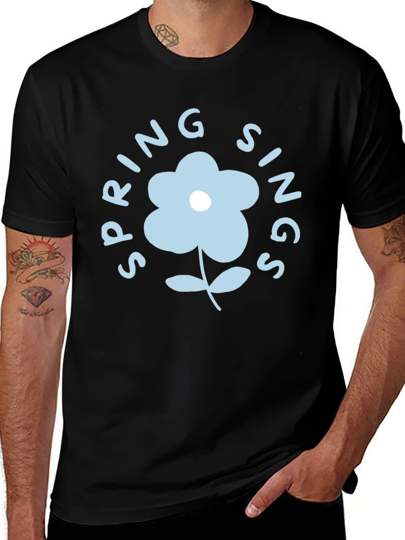 Spring Sings Flower Graphic Tee - Black
