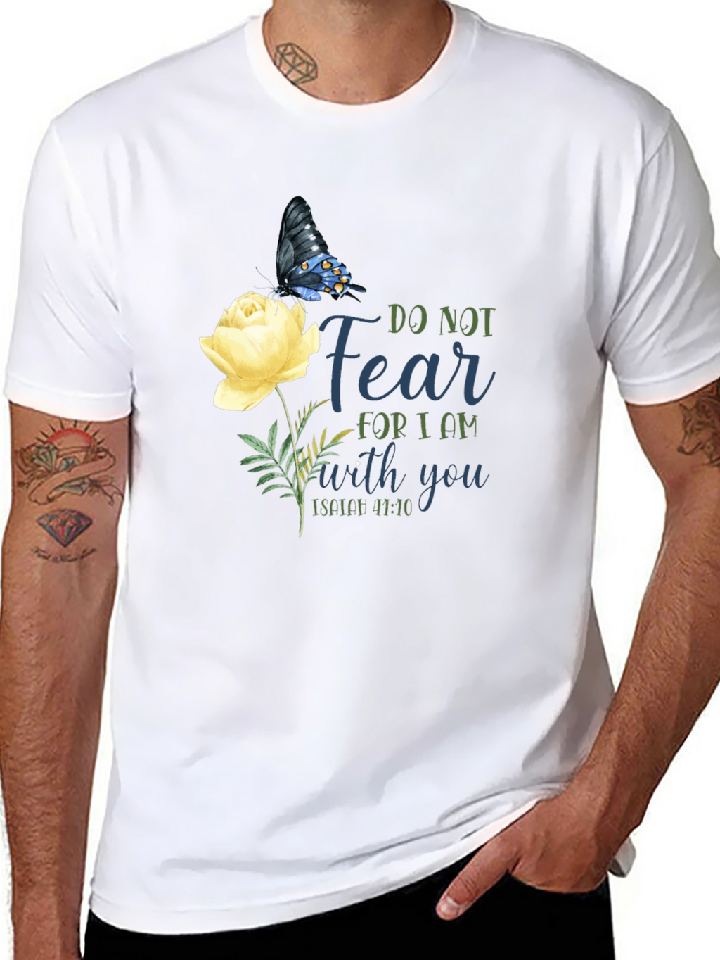Do Not Fear T-Shirt with Butterfly & Flower Graphic