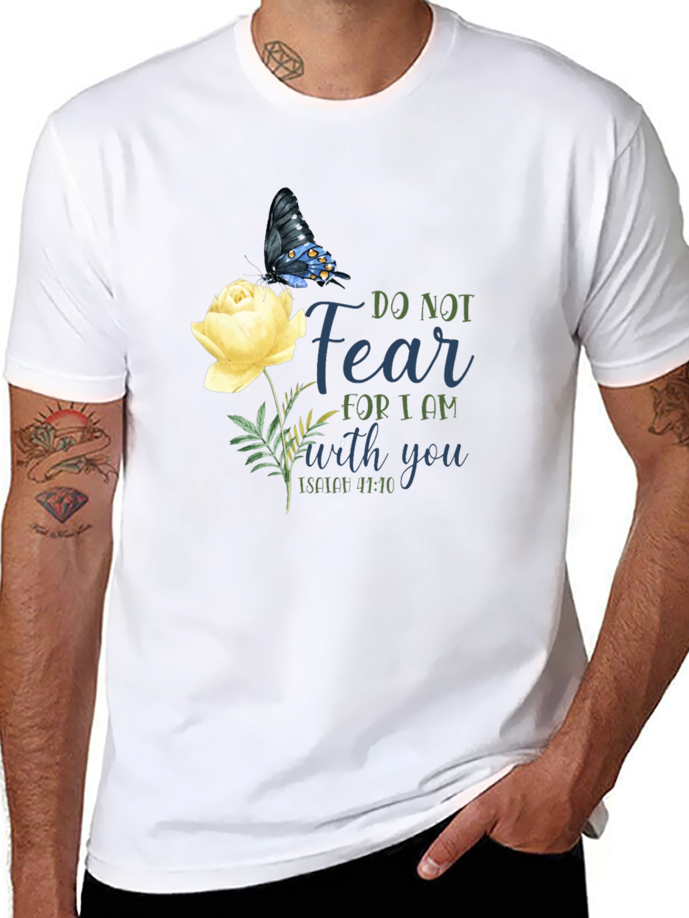 Do Not Fear T-Shirt with Butterfly & Flower Graphic