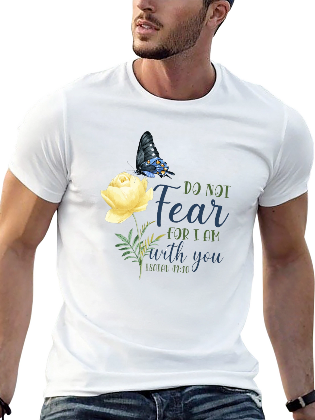 Do Not Fear T-Shirt with Butterfly & Flower Graphic
