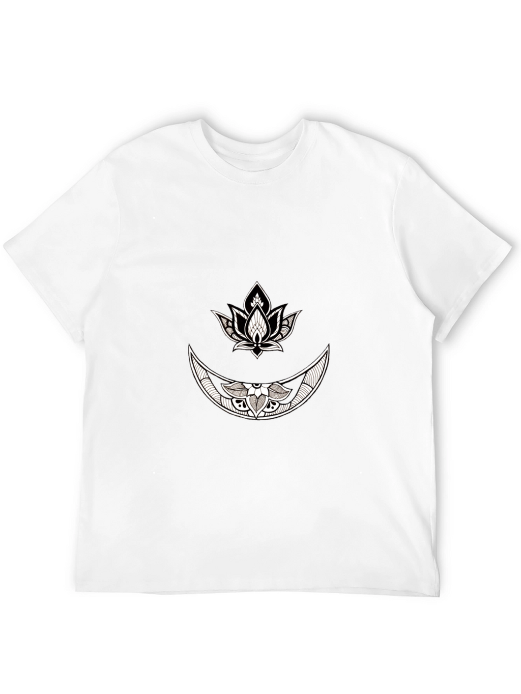 Black Graphic Tee with Moon & Lotus Design