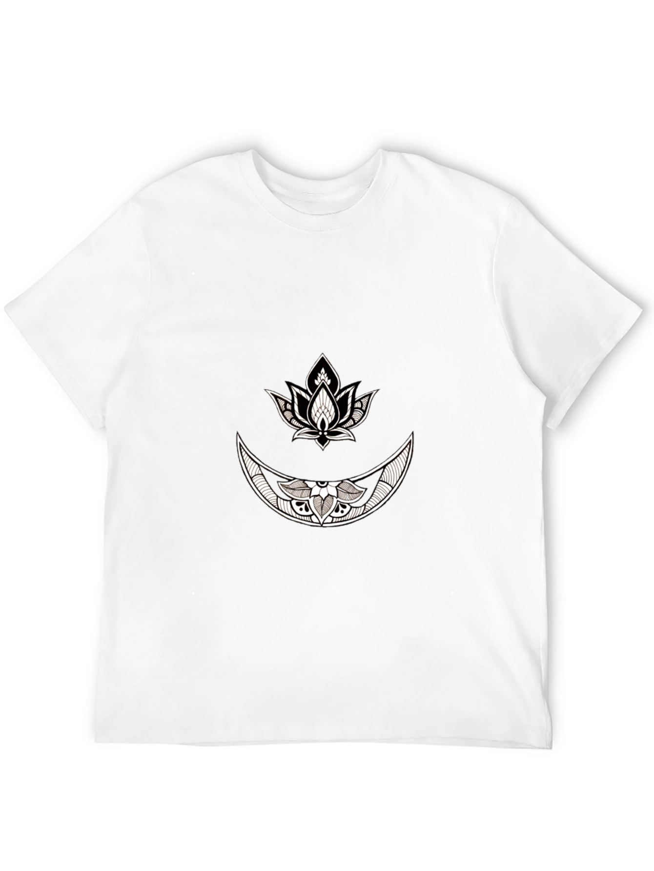 Black Graphic Tee with Moon & Lotus Design