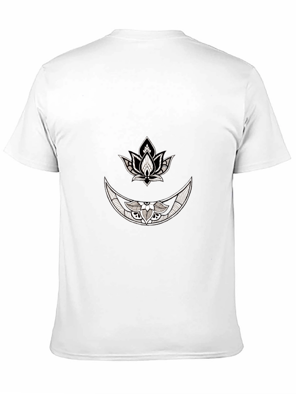 Black Graphic Tee with Moon & Lotus Design