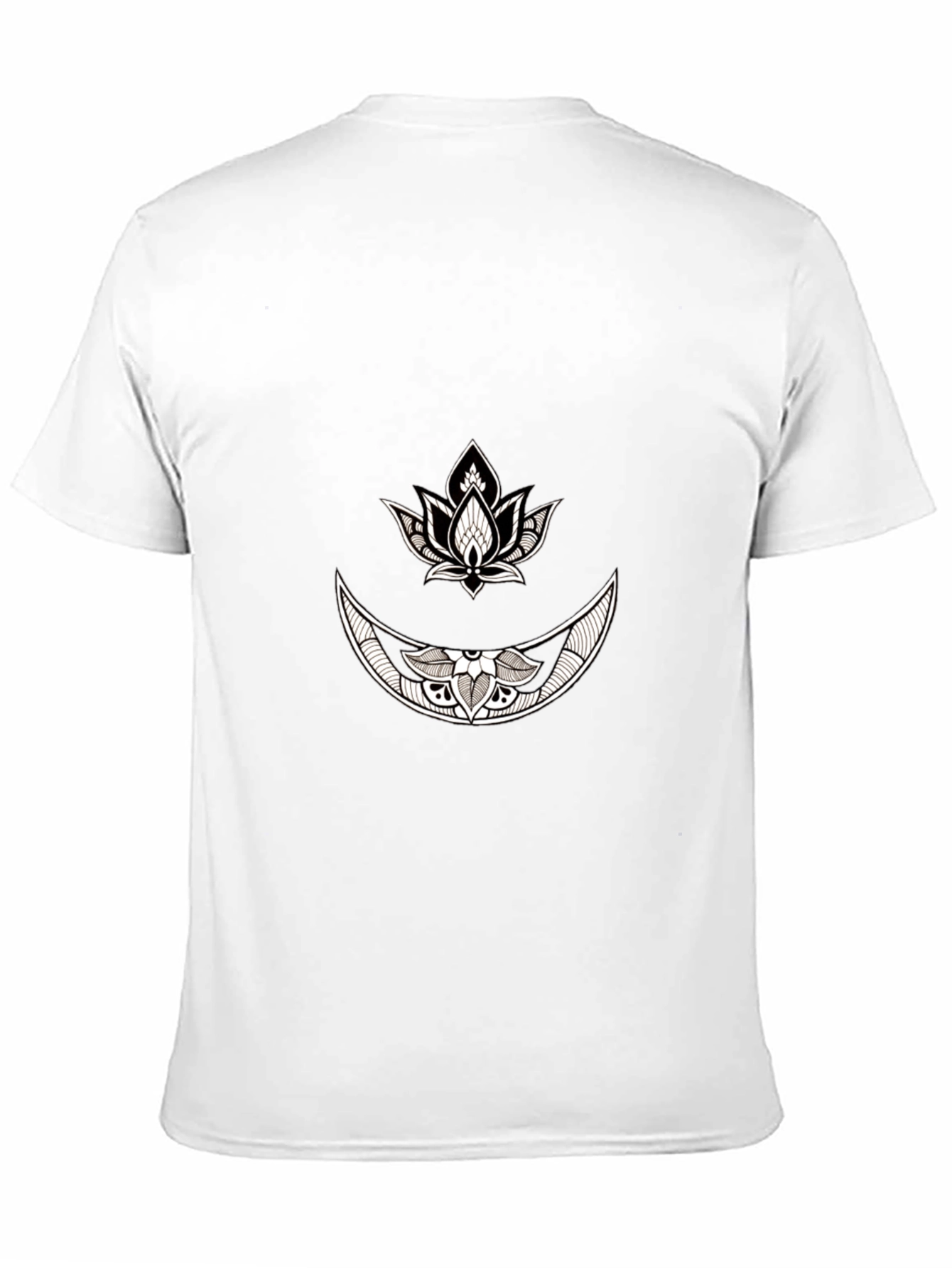 Black Graphic Tee with Moon & Lotus Design