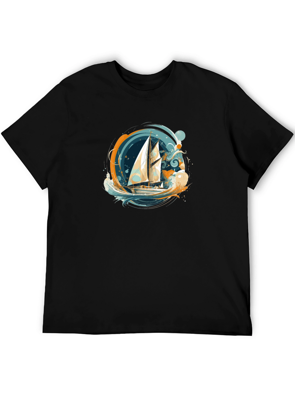 Nautical Sailboat Graphic Tee - Black