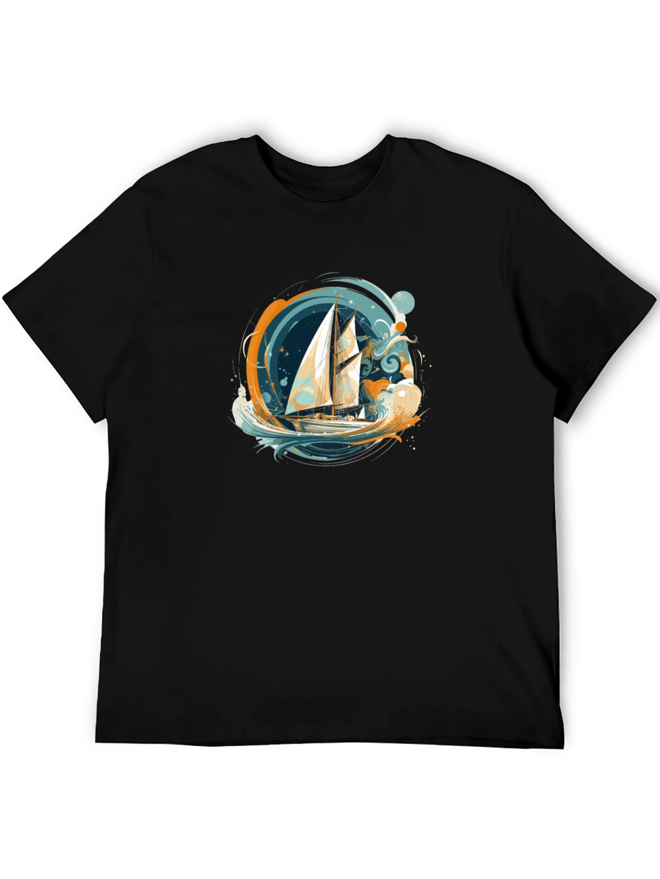 Nautical Sailboat Graphic Tee - Black