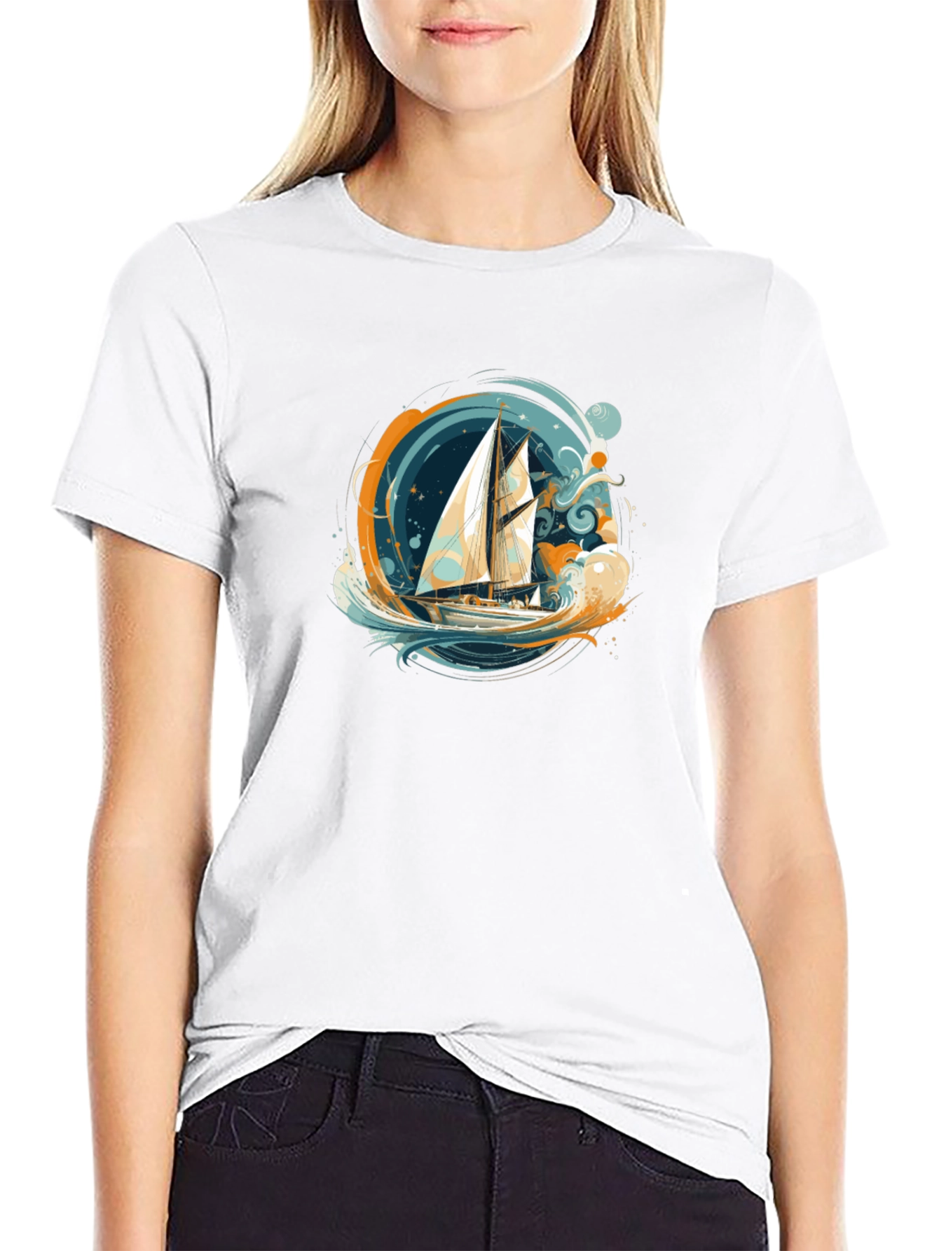 Nautical Sailboat Graphic Tee - Black