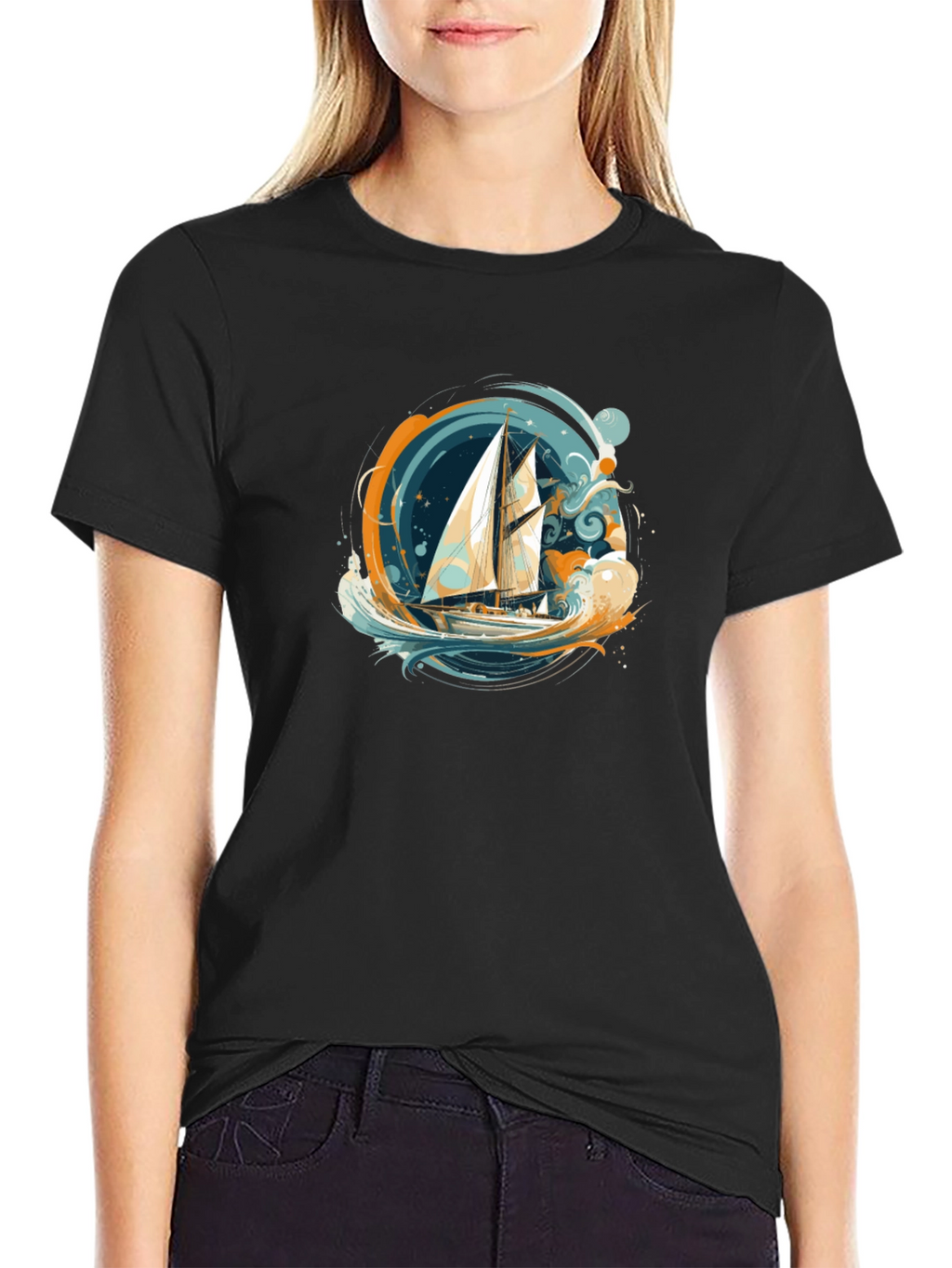 Nautical Sailboat Graphic Tee - Black