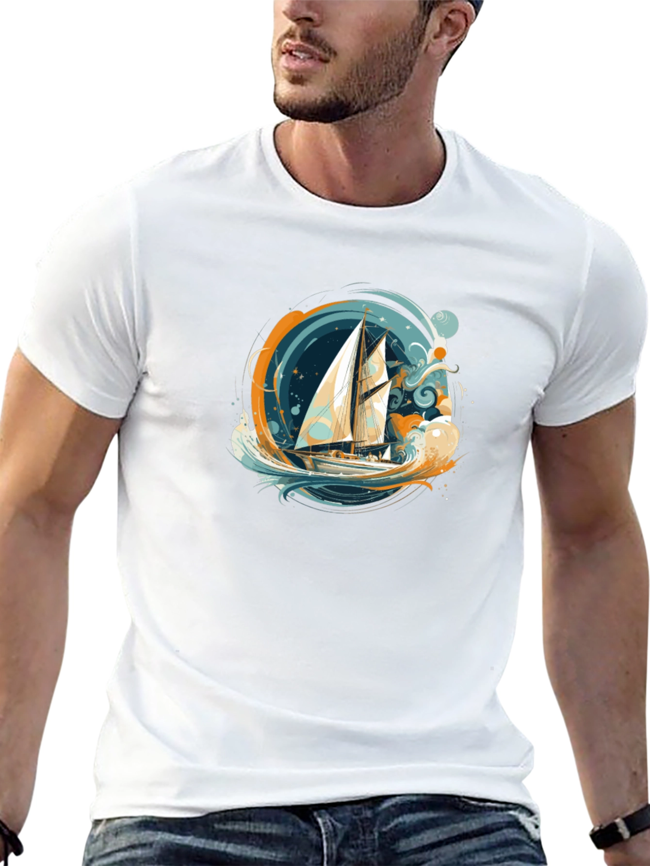 Nautical Sailboat Graphic Tee - Black