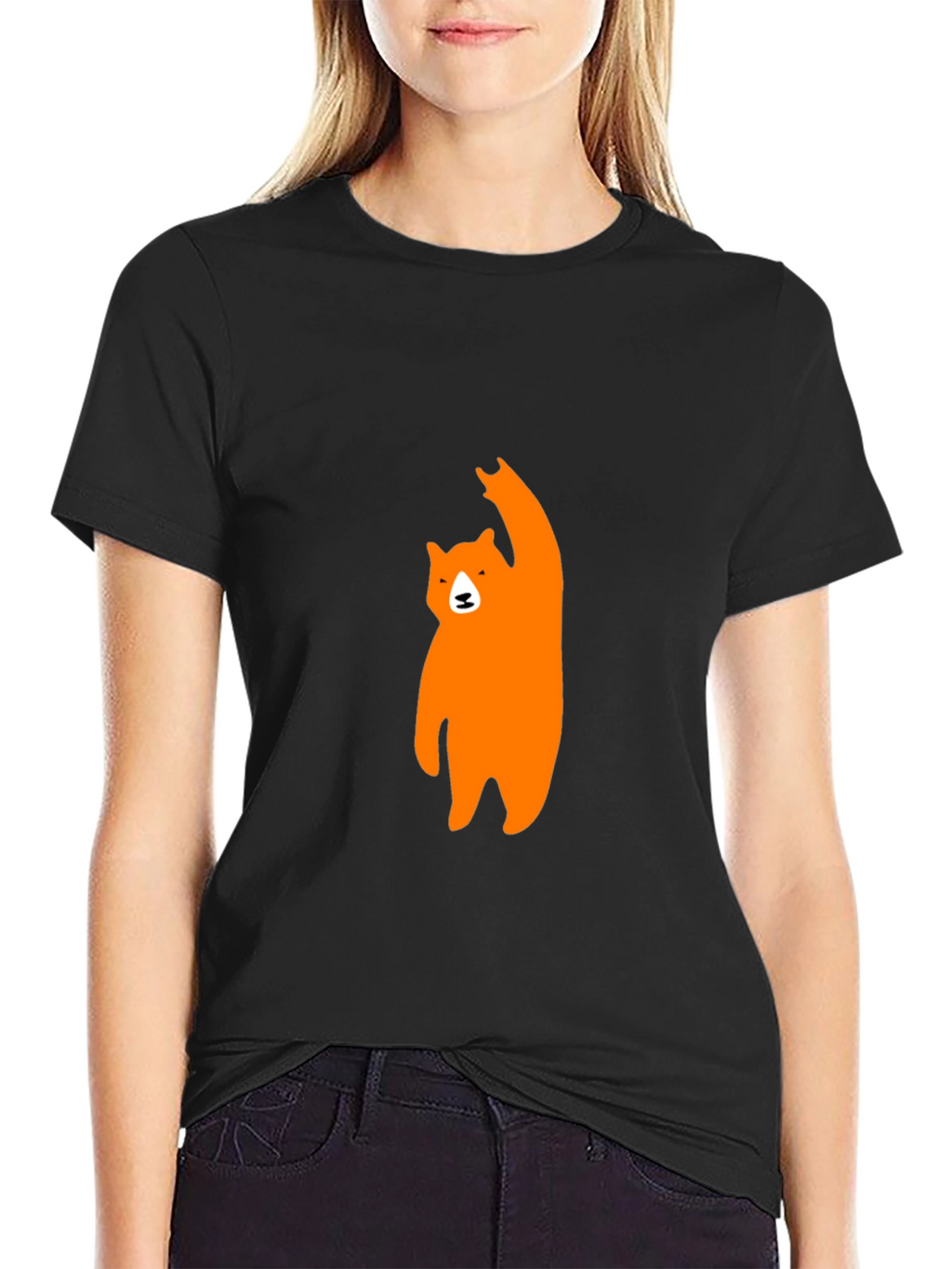 Mens Black T-Shirt with Orange Bear Graphic