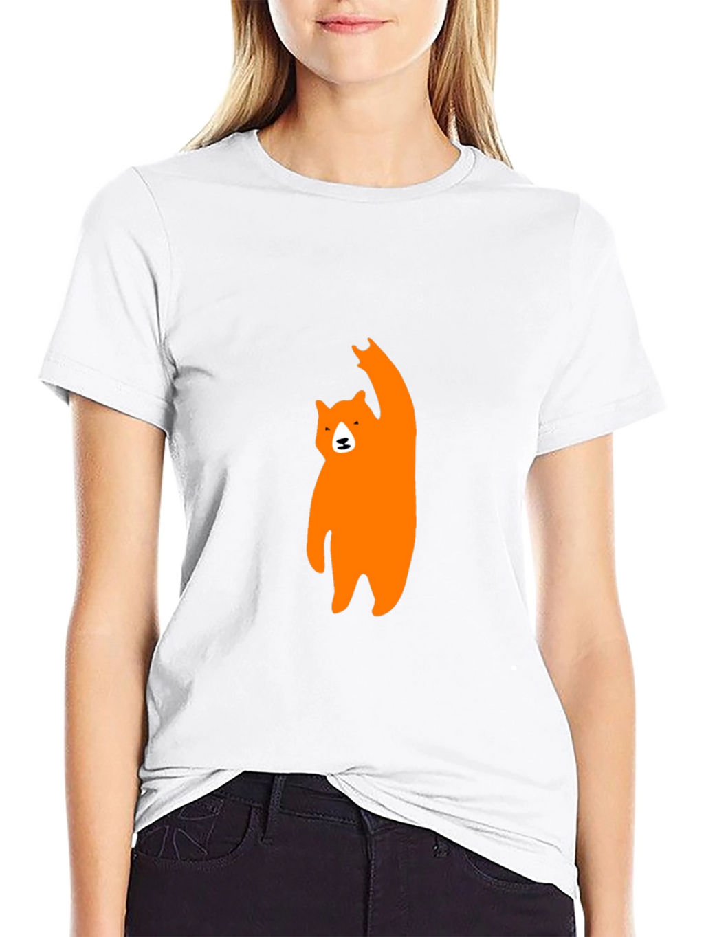 Mens Black T-Shirt with Orange Bear Graphic