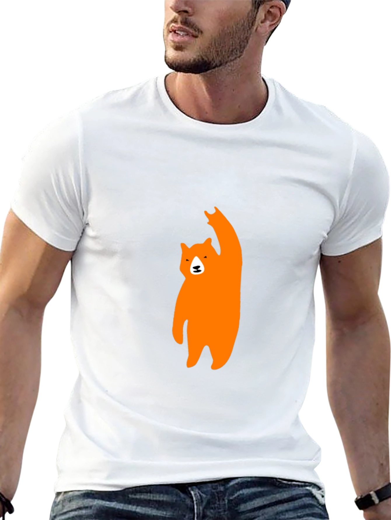 Mens Black T-Shirt with Orange Bear Graphic