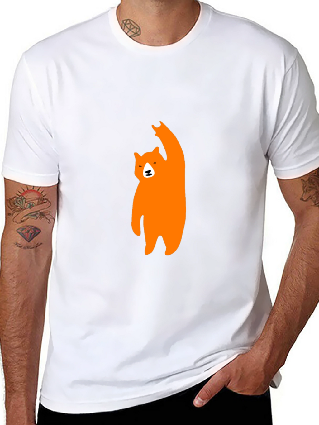 Mens Black T-Shirt with Orange Bear Graphic
