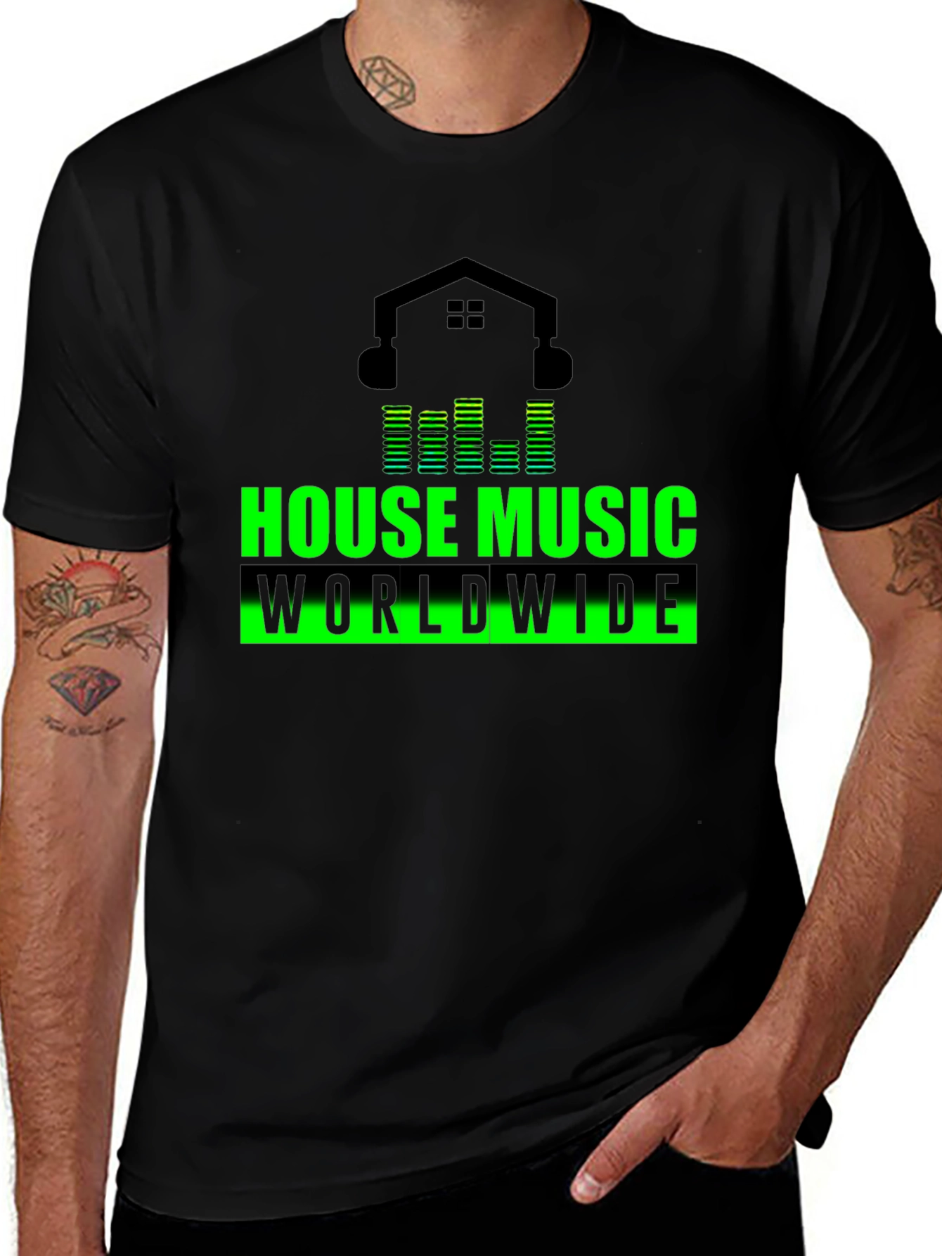 House Music Worldwide Black Graphic T-Shirt