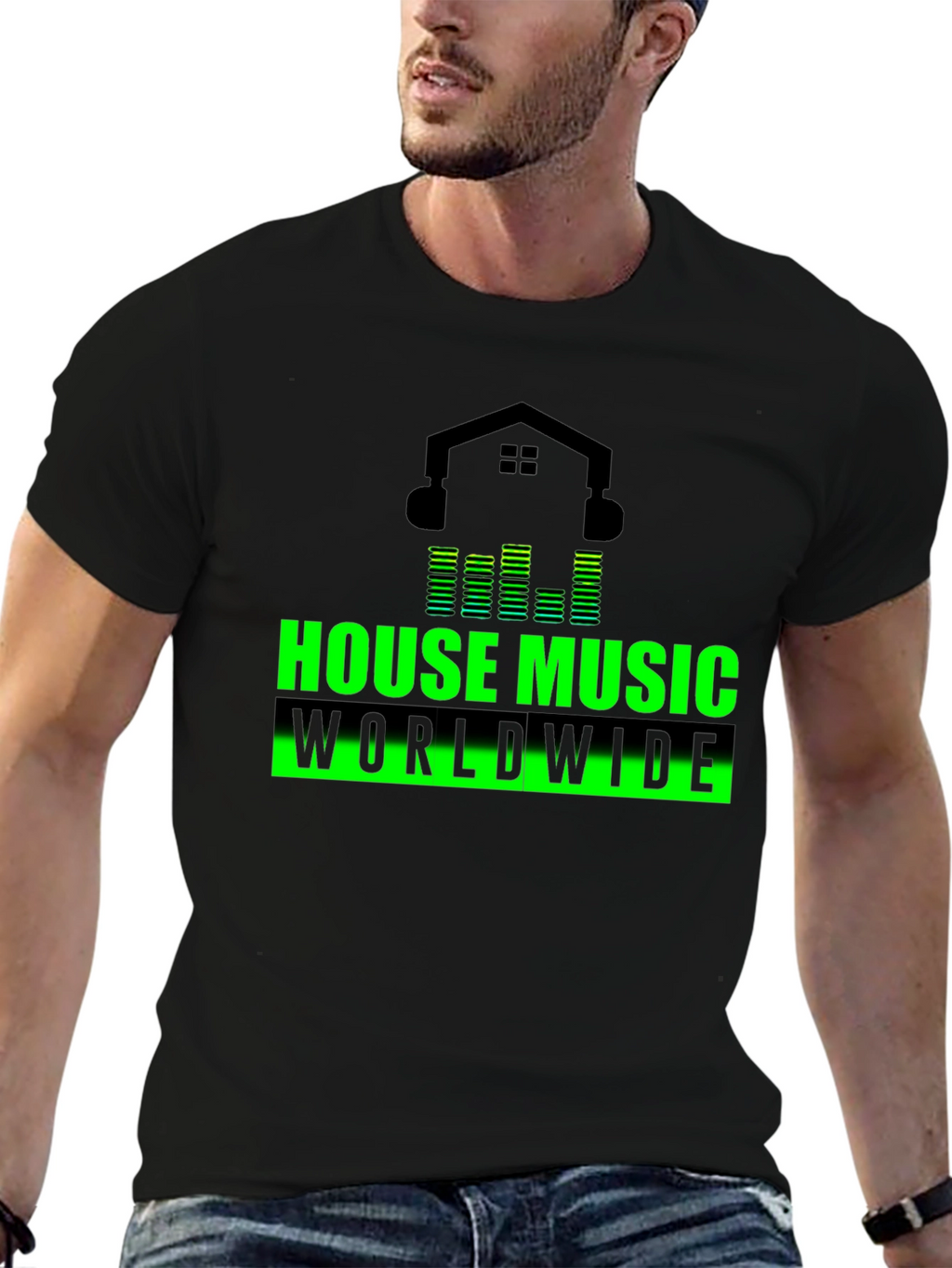 House Music Worldwide Black Graphic T-Shirt