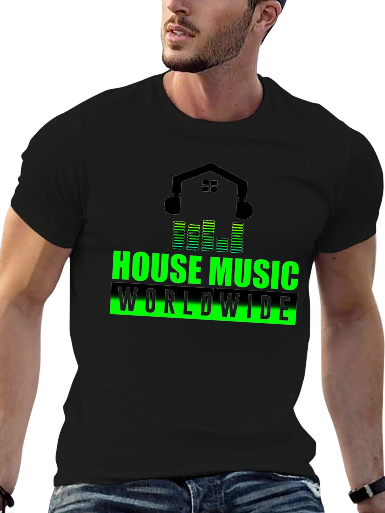 House Music Worldwide Black Graphic T-Shirt