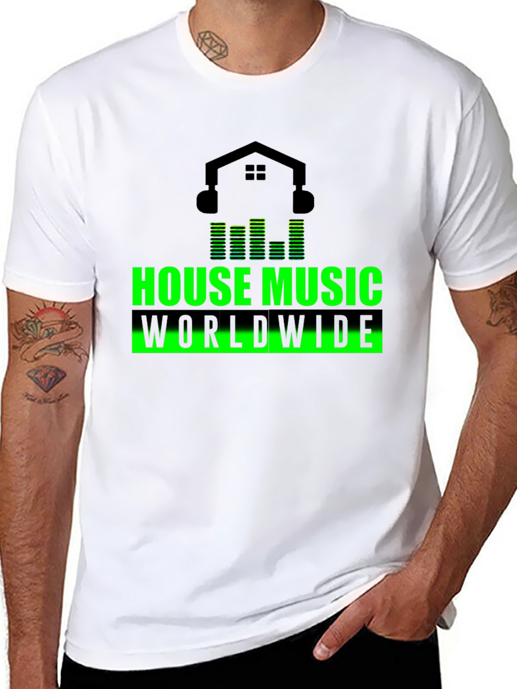 House Music Worldwide Black Graphic T-Shirt