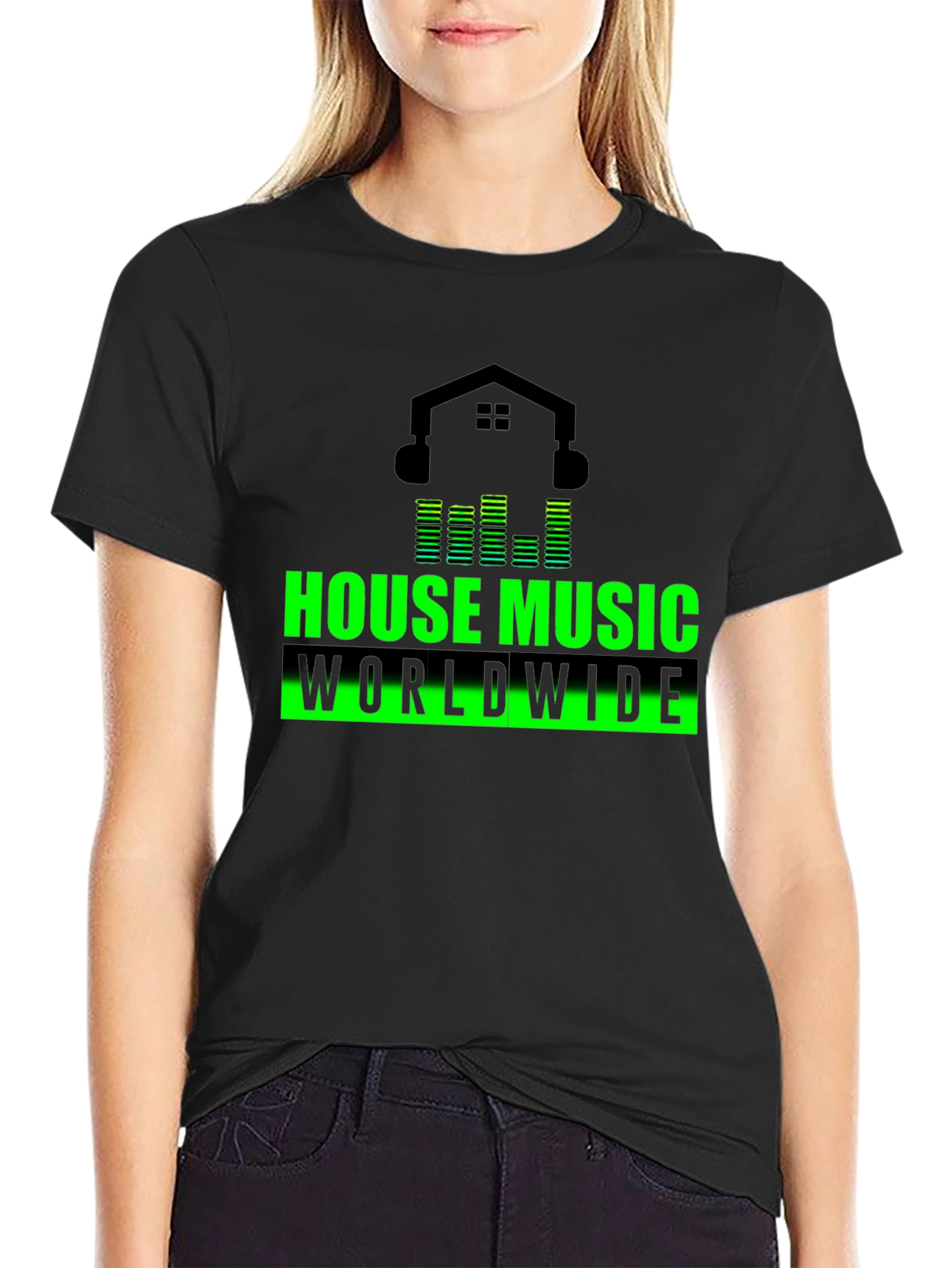 House Music Worldwide Black Graphic T-Shirt
