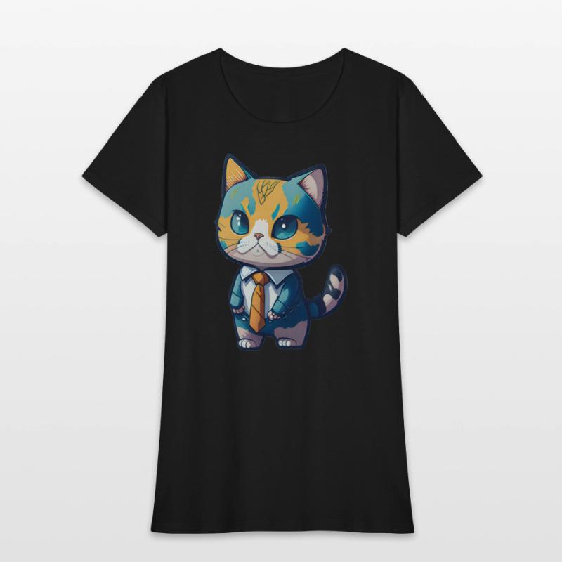 The baby cat wears a cool suit.