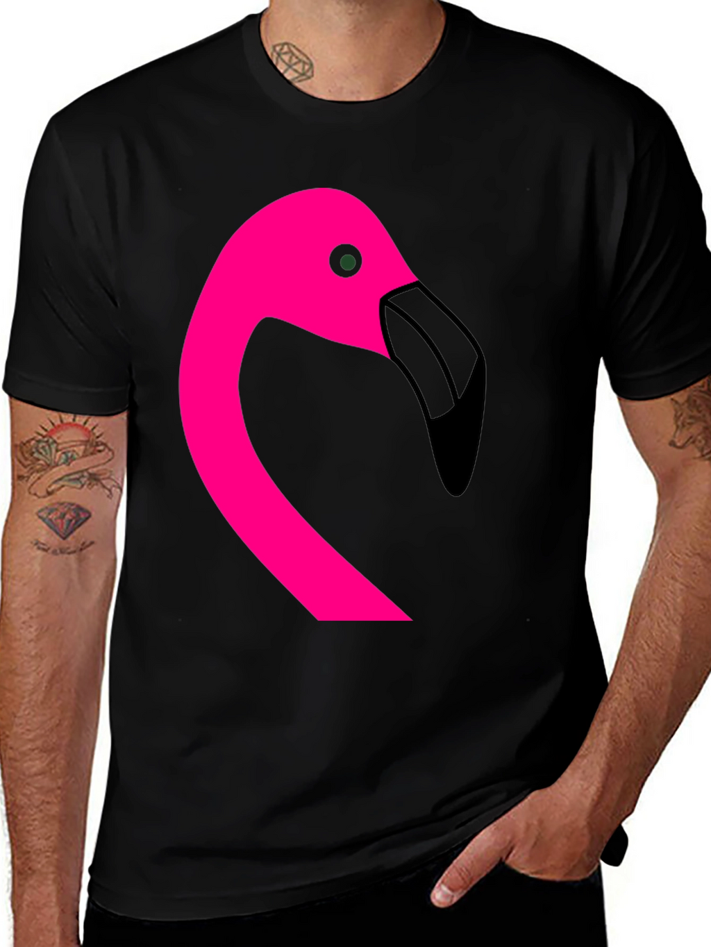 Pink Flamingo Graphic Black T-Shirt