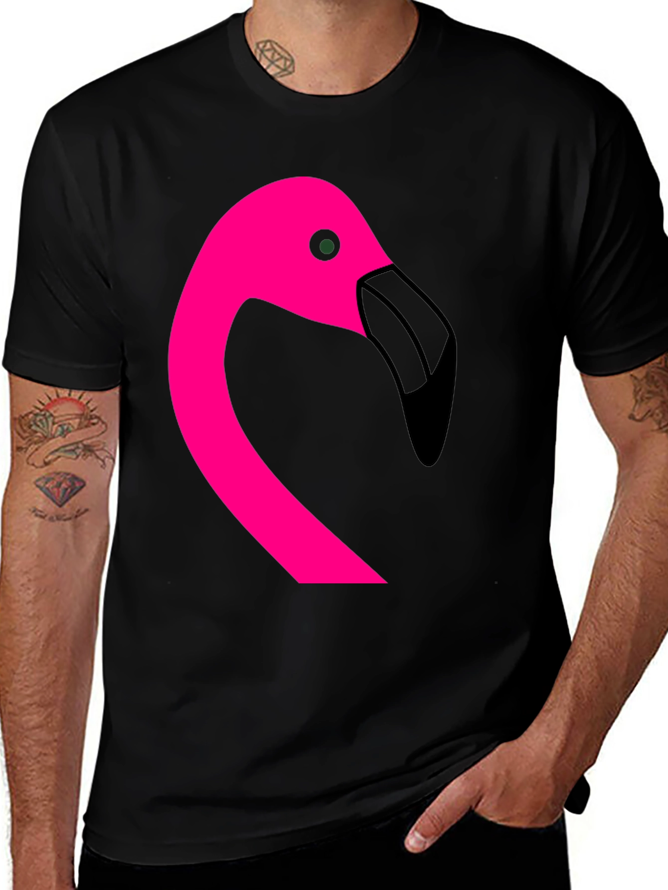 Pink Flamingo Graphic Black T-Shirt
