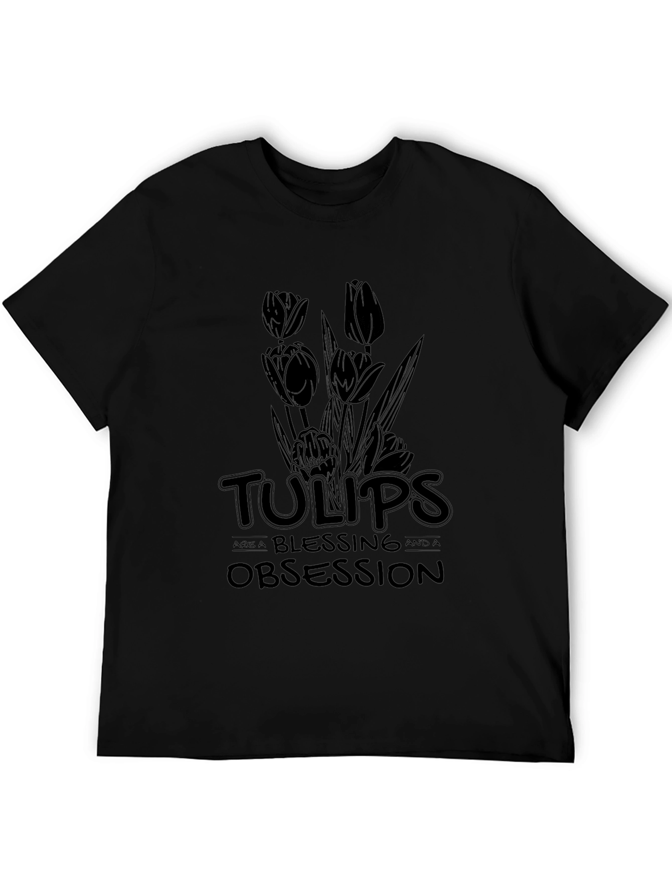Tulips Obsession Black Graphic Tee Shirt