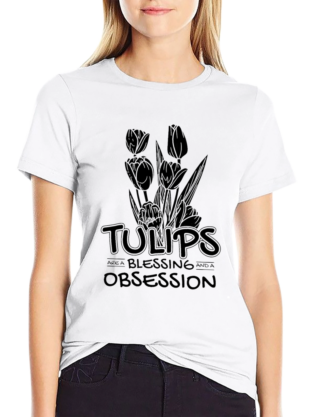 Tulips Obsession Black Graphic Tee Shirt