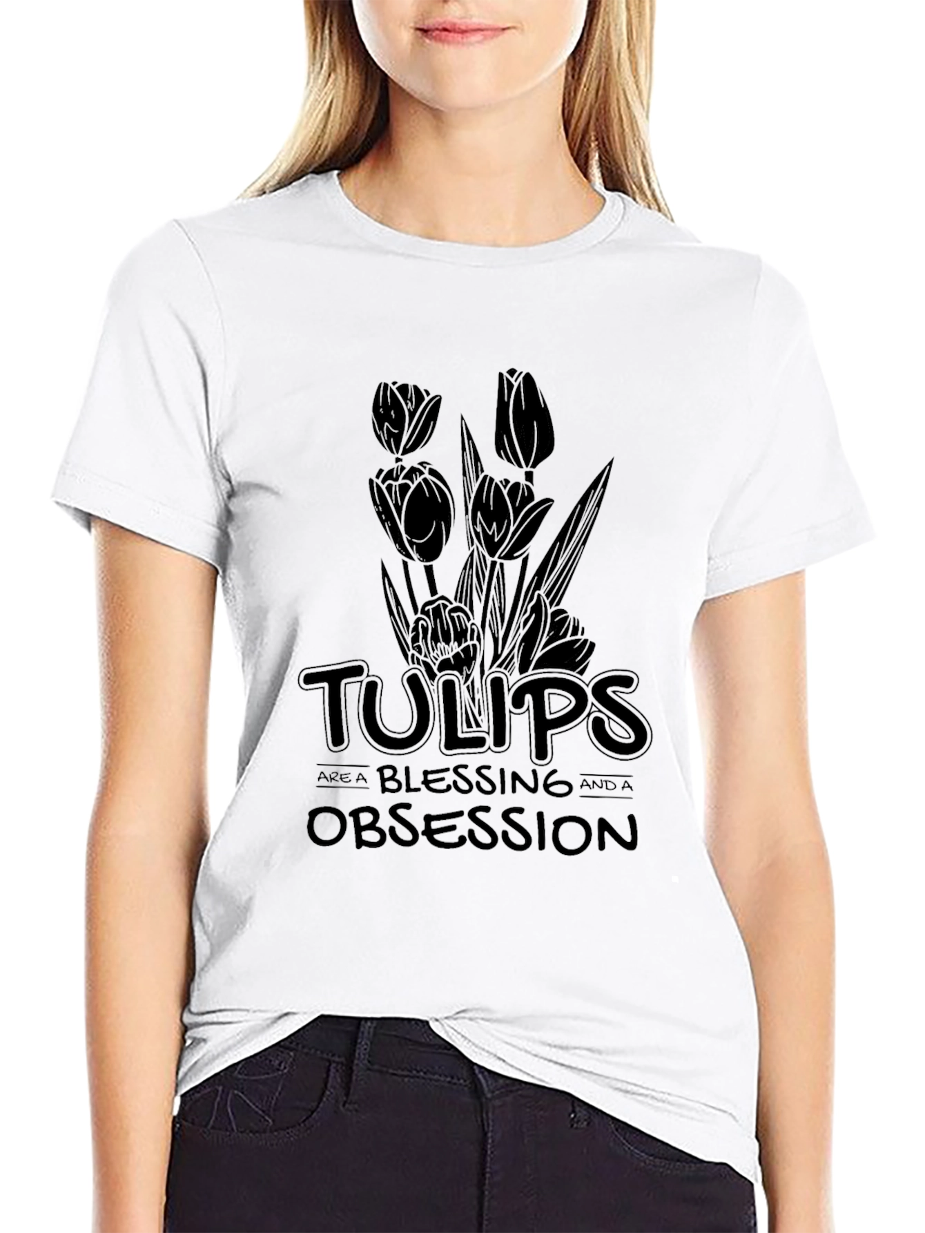 Tulips Obsession Black Graphic Tee Shirt