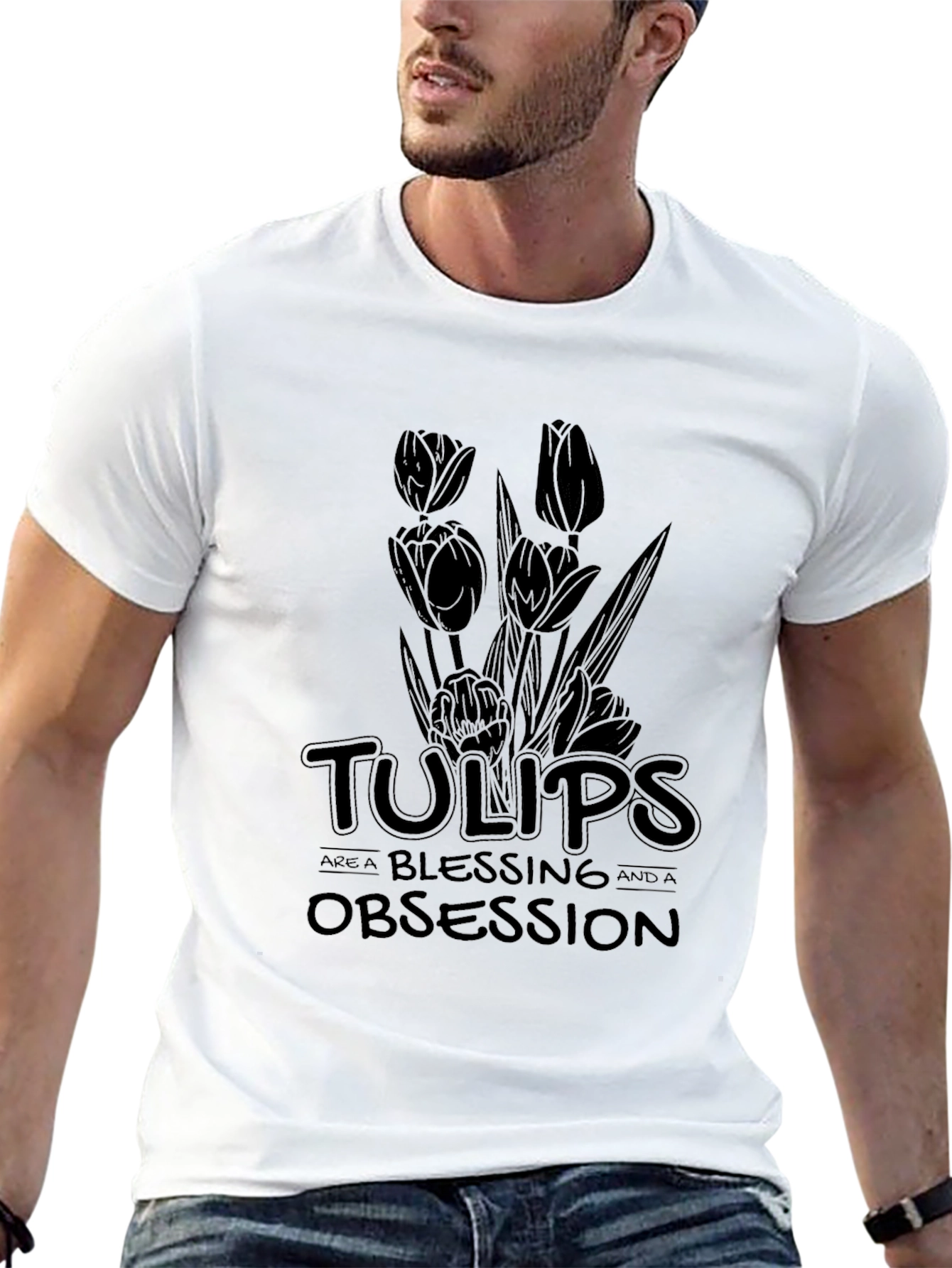 Tulips Obsession Black Graphic Tee Shirt