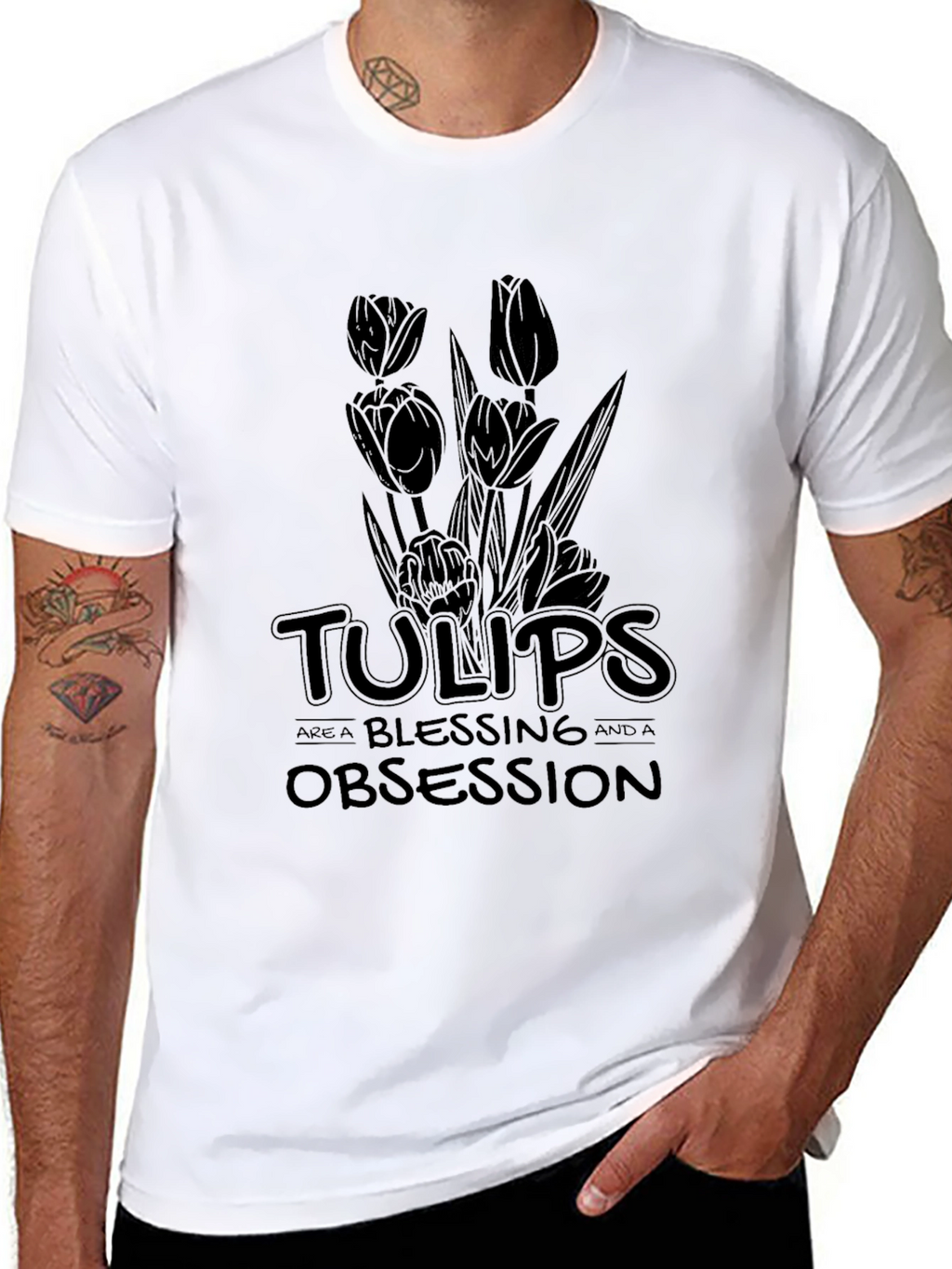 Tulips Obsession Black Graphic Tee Shirt