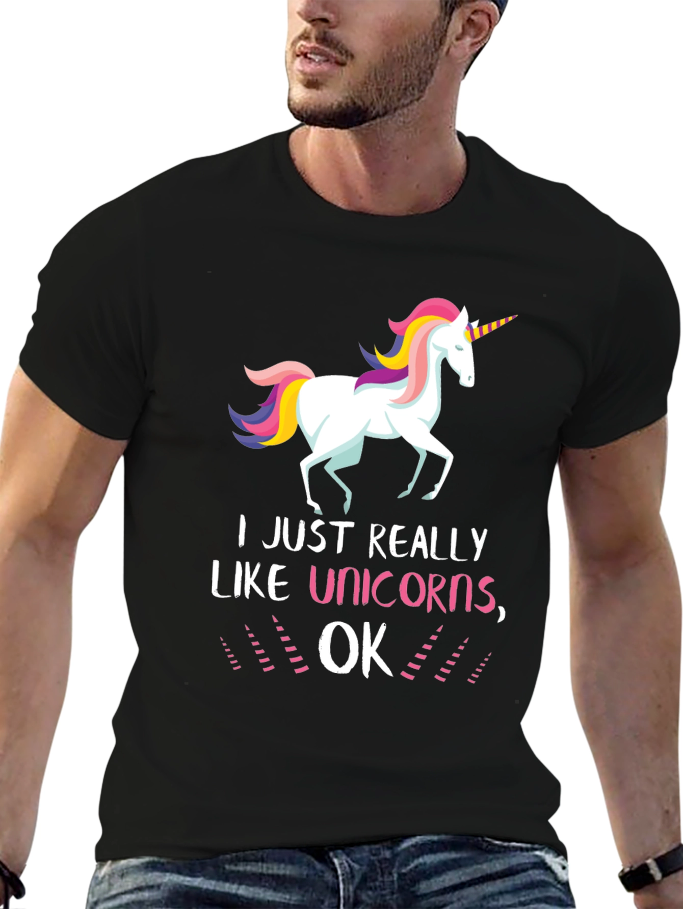 I Like Unicorns OK Black T-Shirt