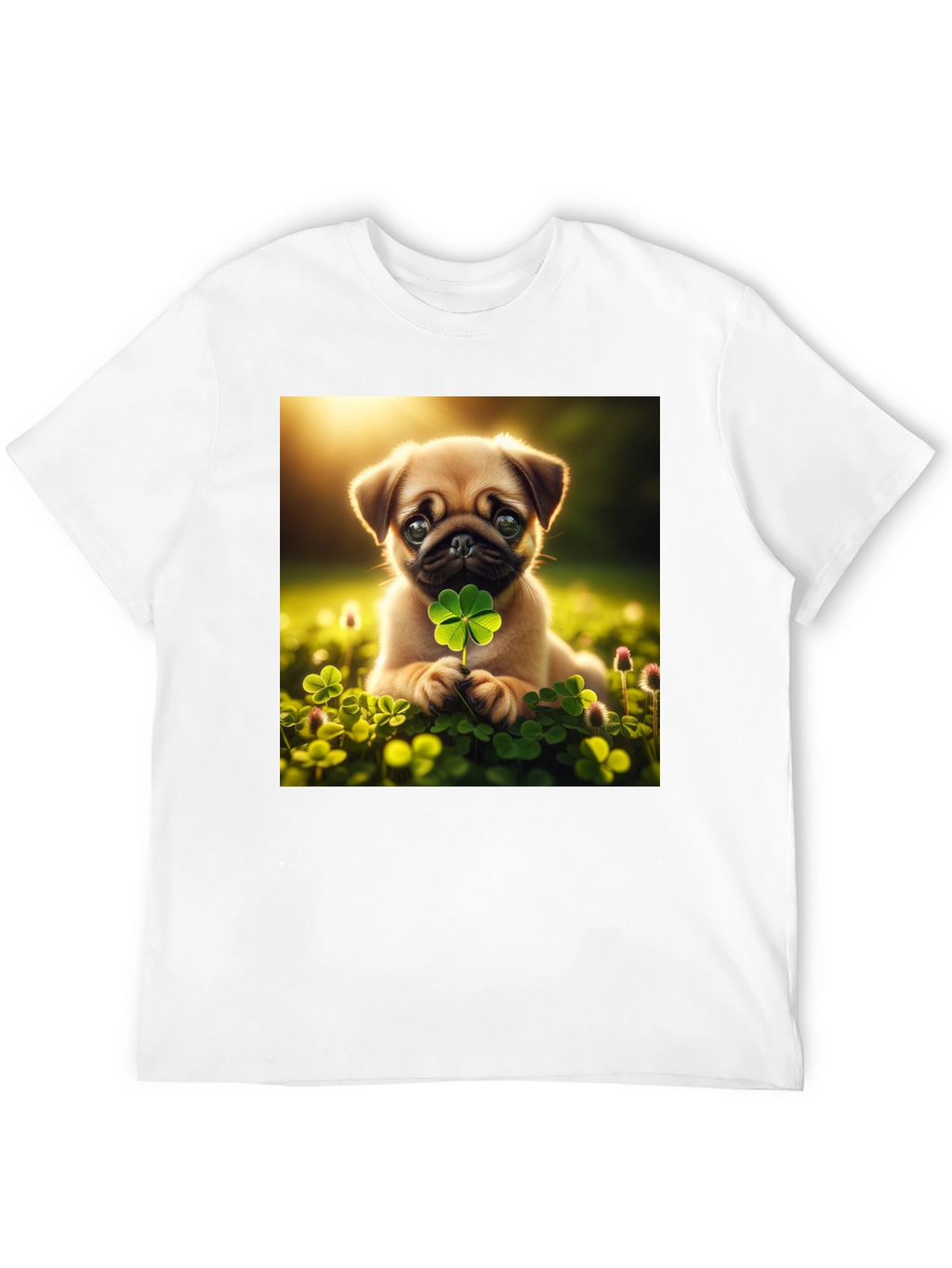 Lucky Pug Graphic Tee - Four Leaf Clover Design