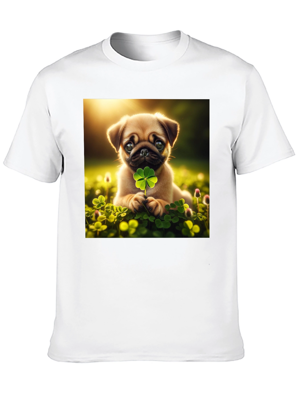 Lucky Pug Graphic Tee - Four Leaf Clover Design