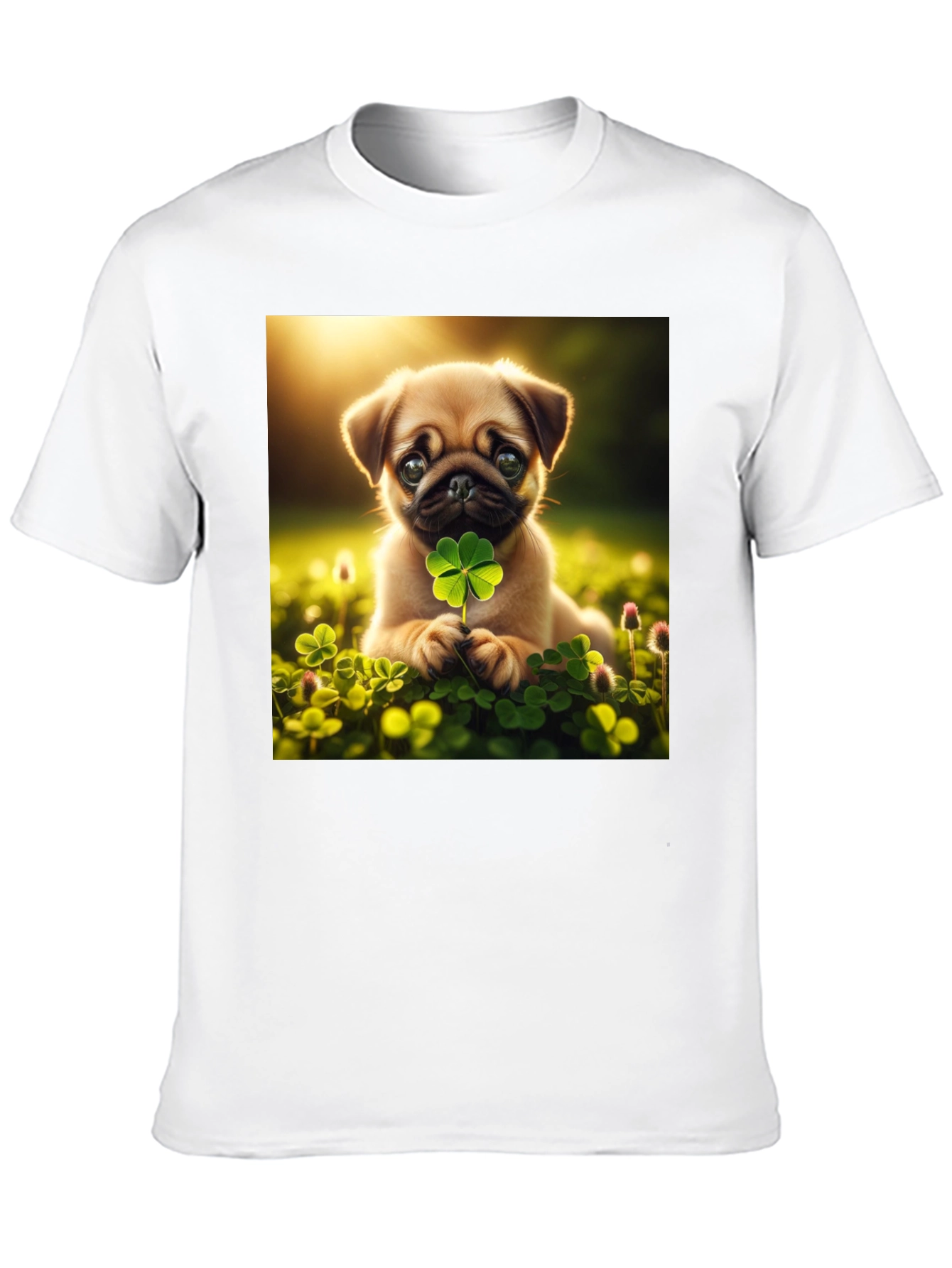 Lucky Pug Graphic Tee - Four Leaf Clover Design