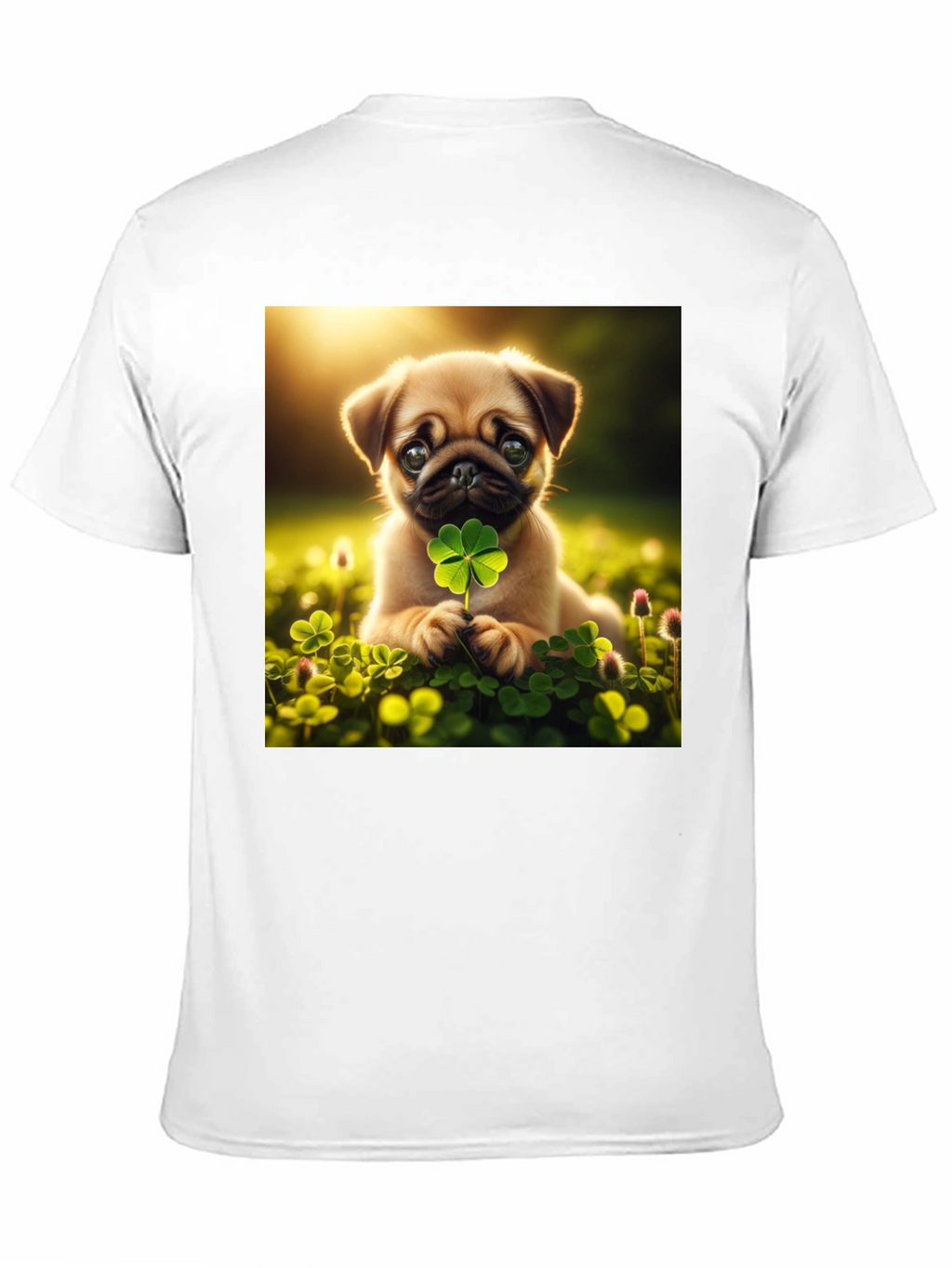 Lucky Pug Graphic Tee - Four Leaf Clover Design