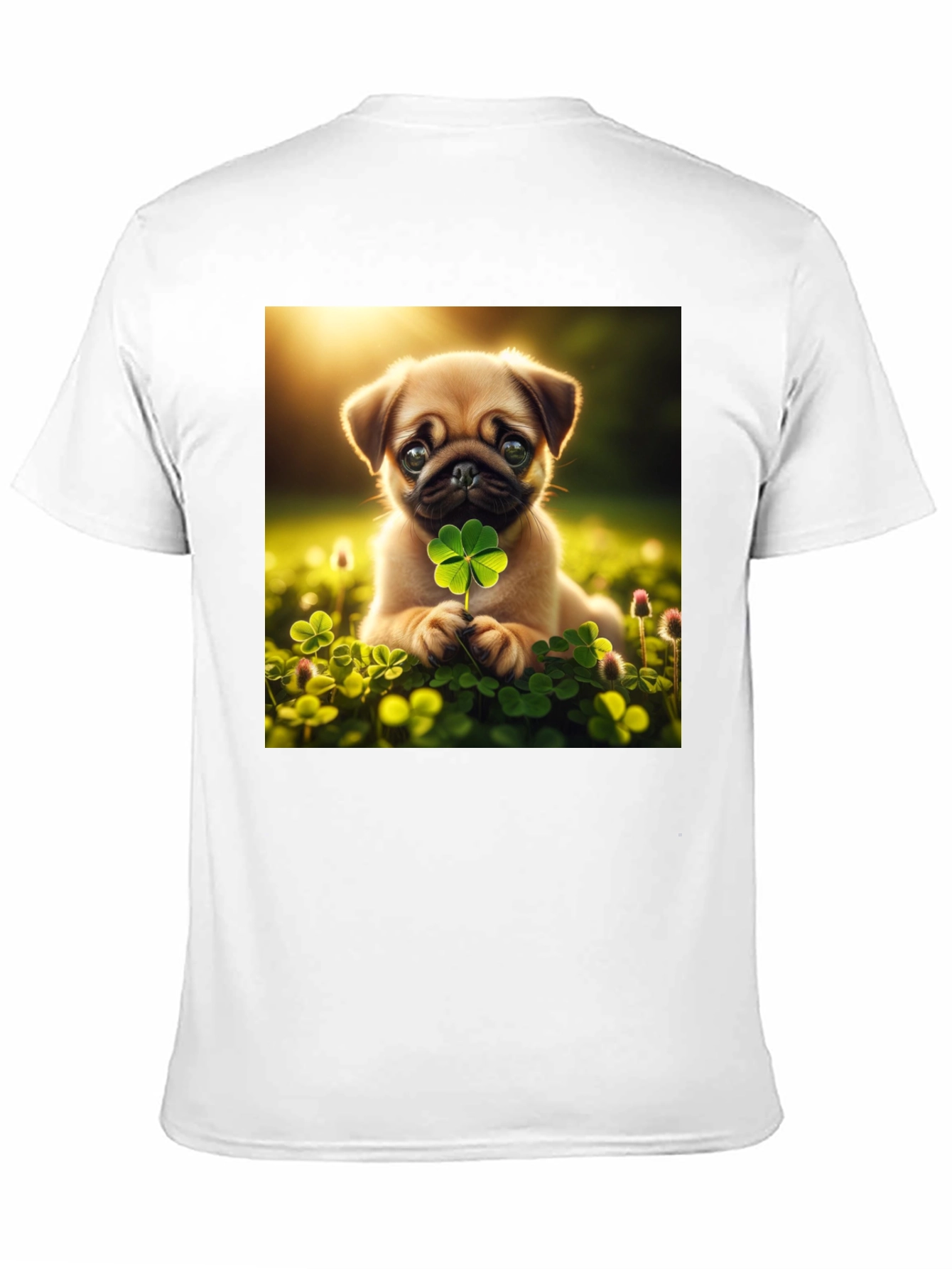 Lucky Pug Graphic Tee - Four Leaf Clover Design