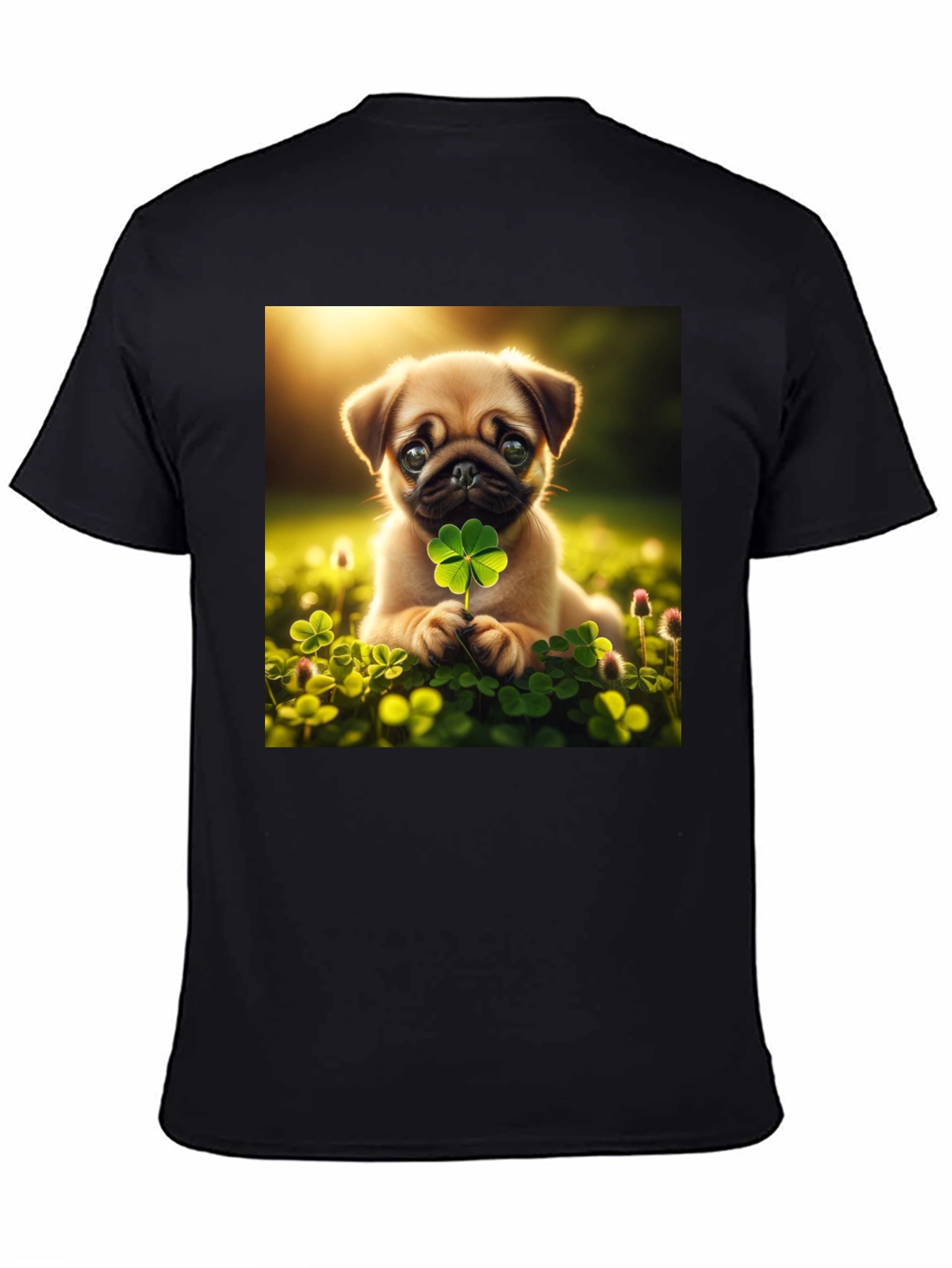 Lucky Pug Graphic Tee - Four Leaf Clover Design