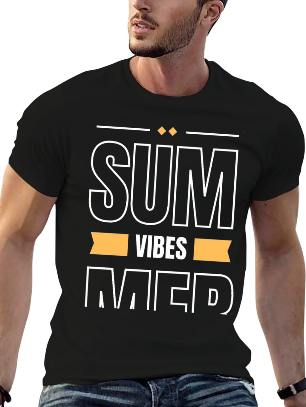 Summer Vibes Graphic Tee - Black Cotton T-Shirt