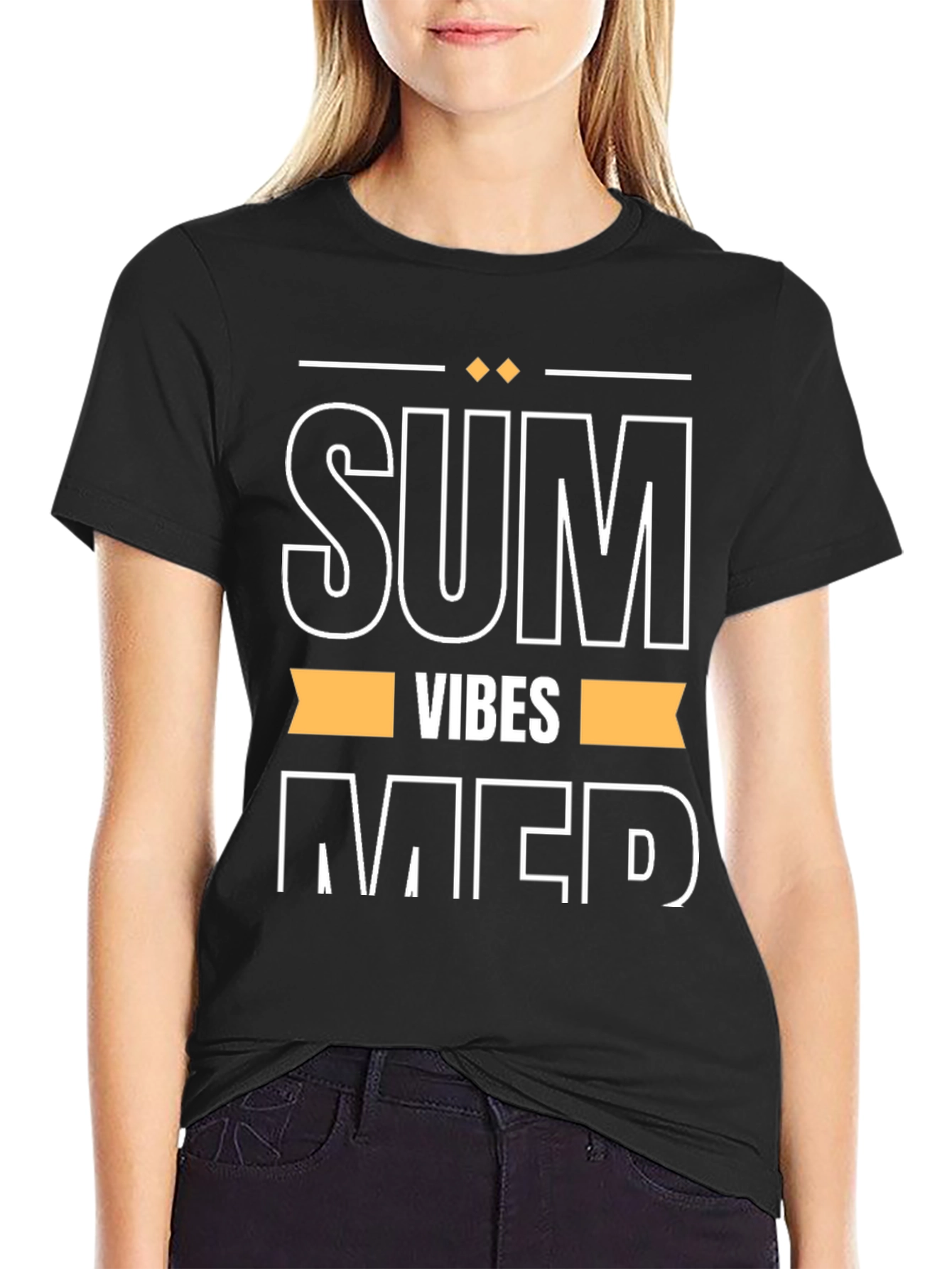 Summer Vibes Graphic Tee - Black Cotton T-Shirt