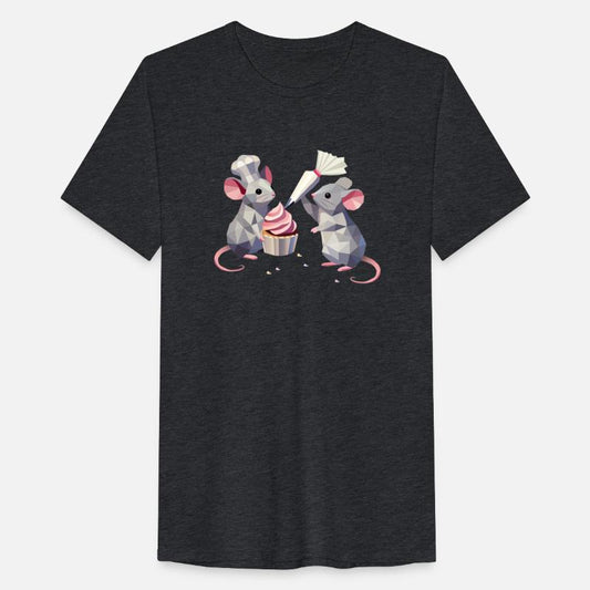 Two cute mice decorating a cupcake together