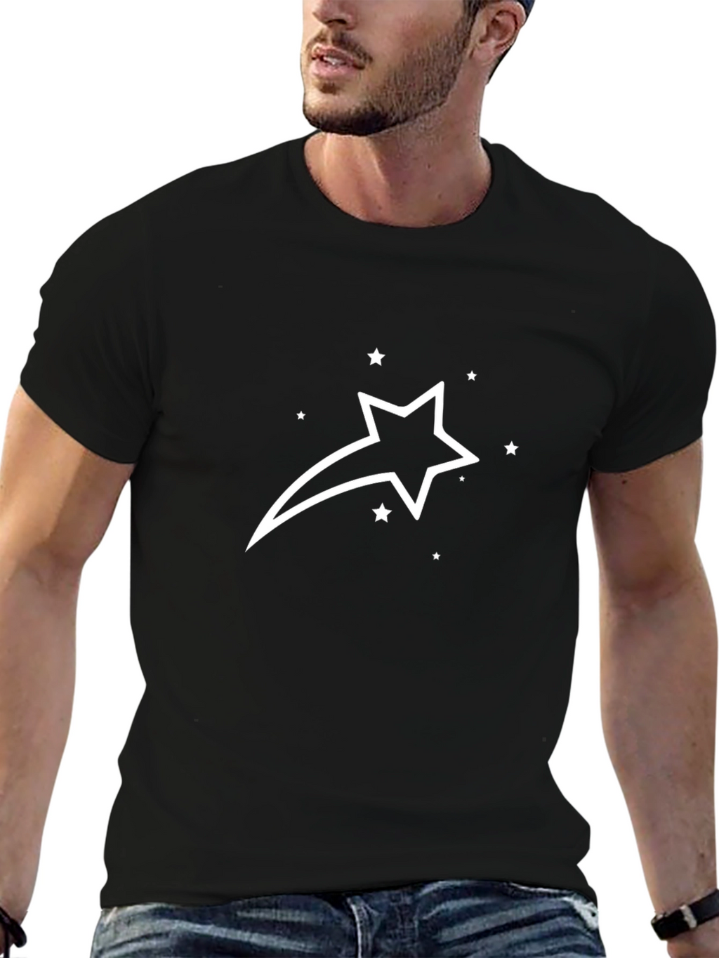 Black T-Shirt with White Star Graphic