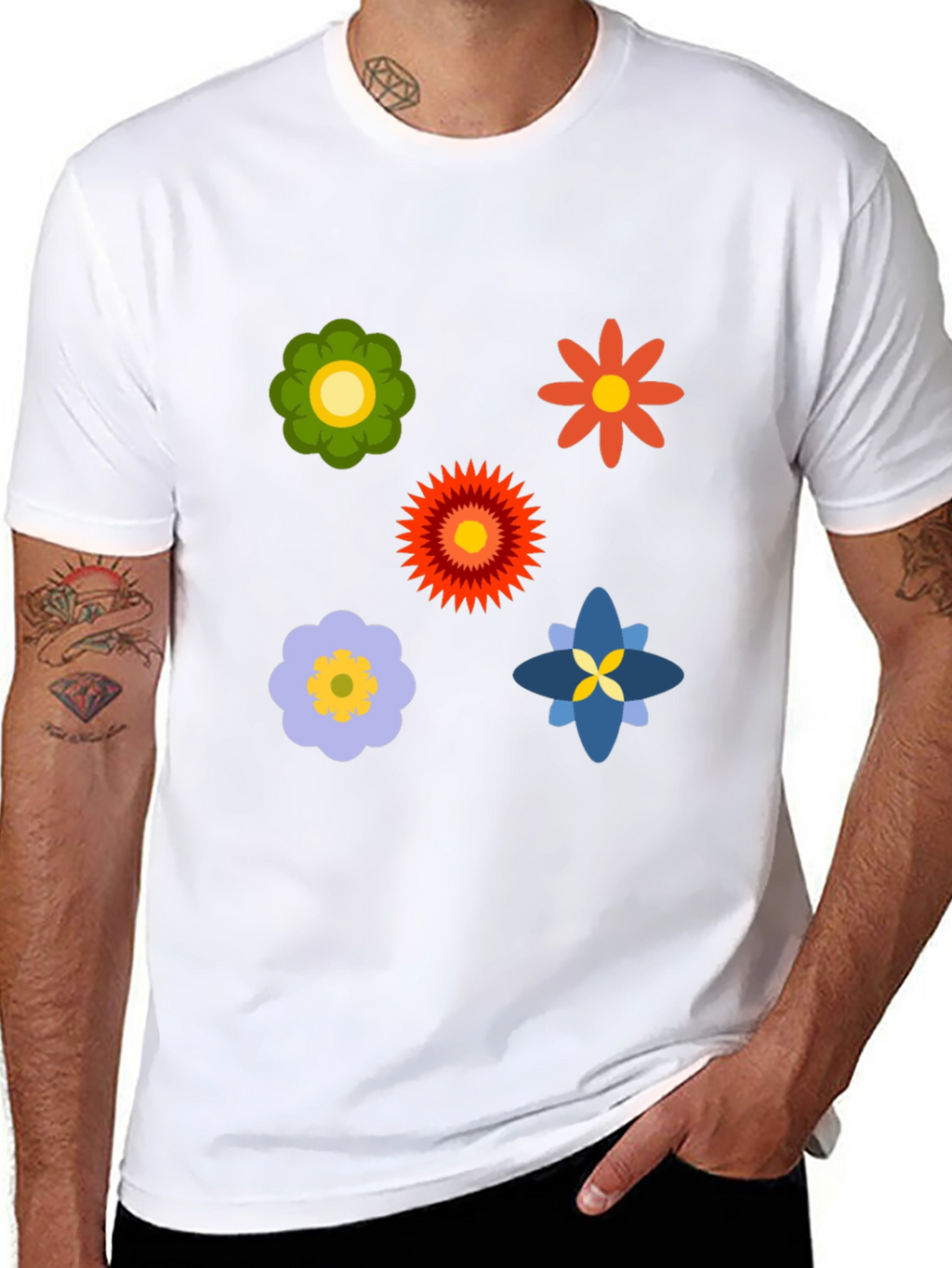 Floral Print Black Crew Neck T-Shirt
