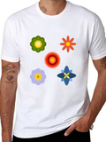 Floral Print Black Crew Neck T-Shirt