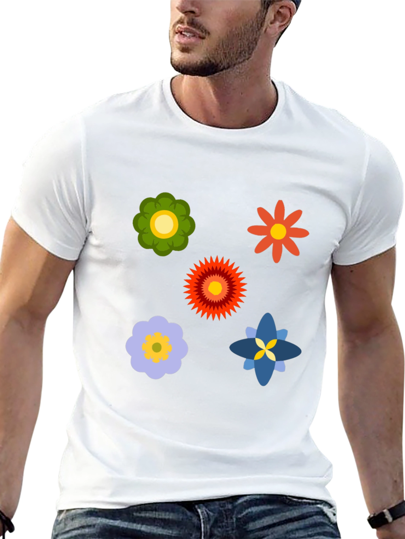 Floral Print Black Crew Neck T-Shirt