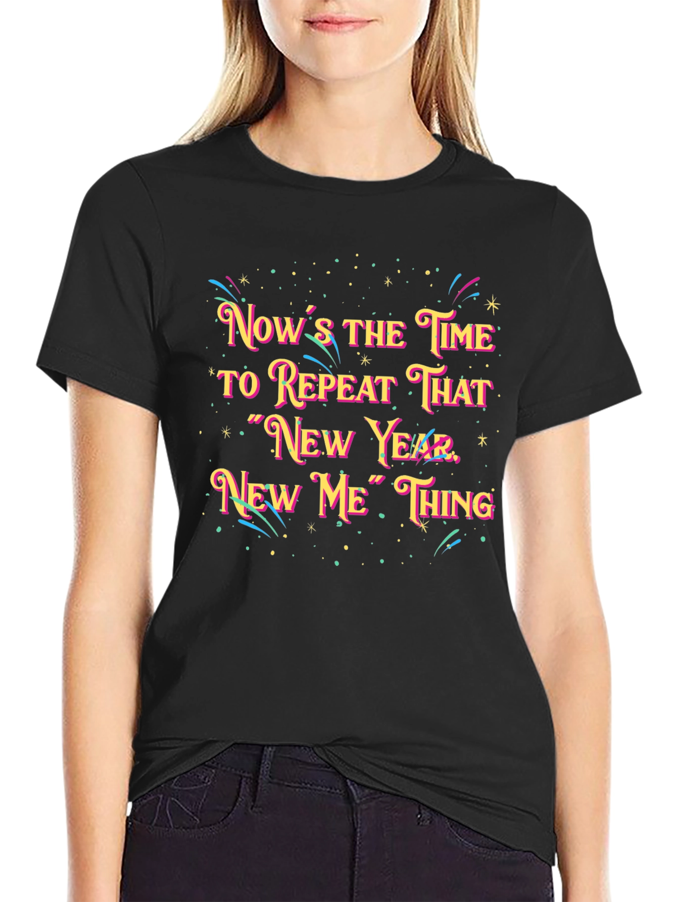 New Year New Me Graphic Tee - Black Cotton T-Shirt