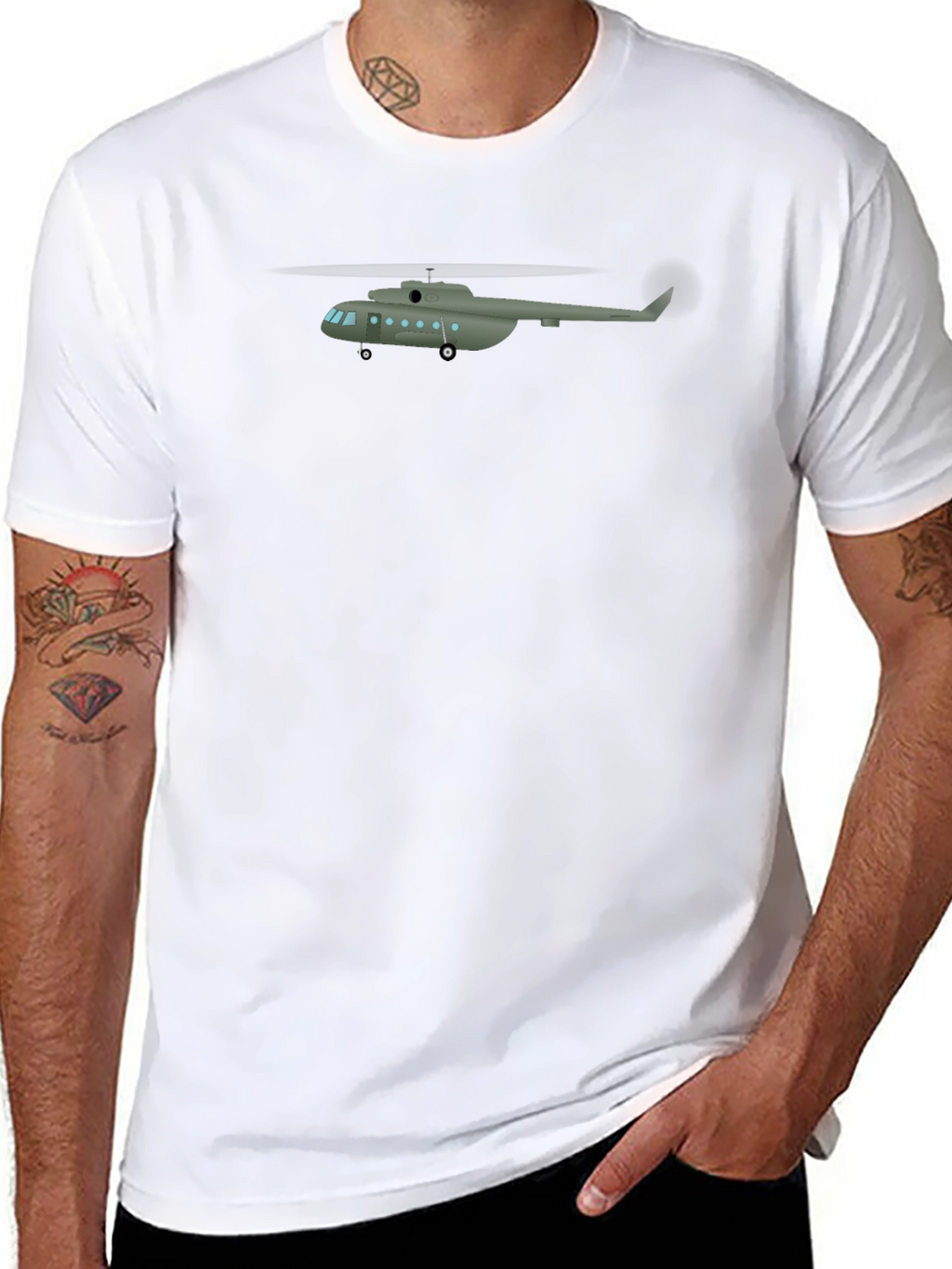 Military Helicopter Graphic Tee - Black Crew Neck