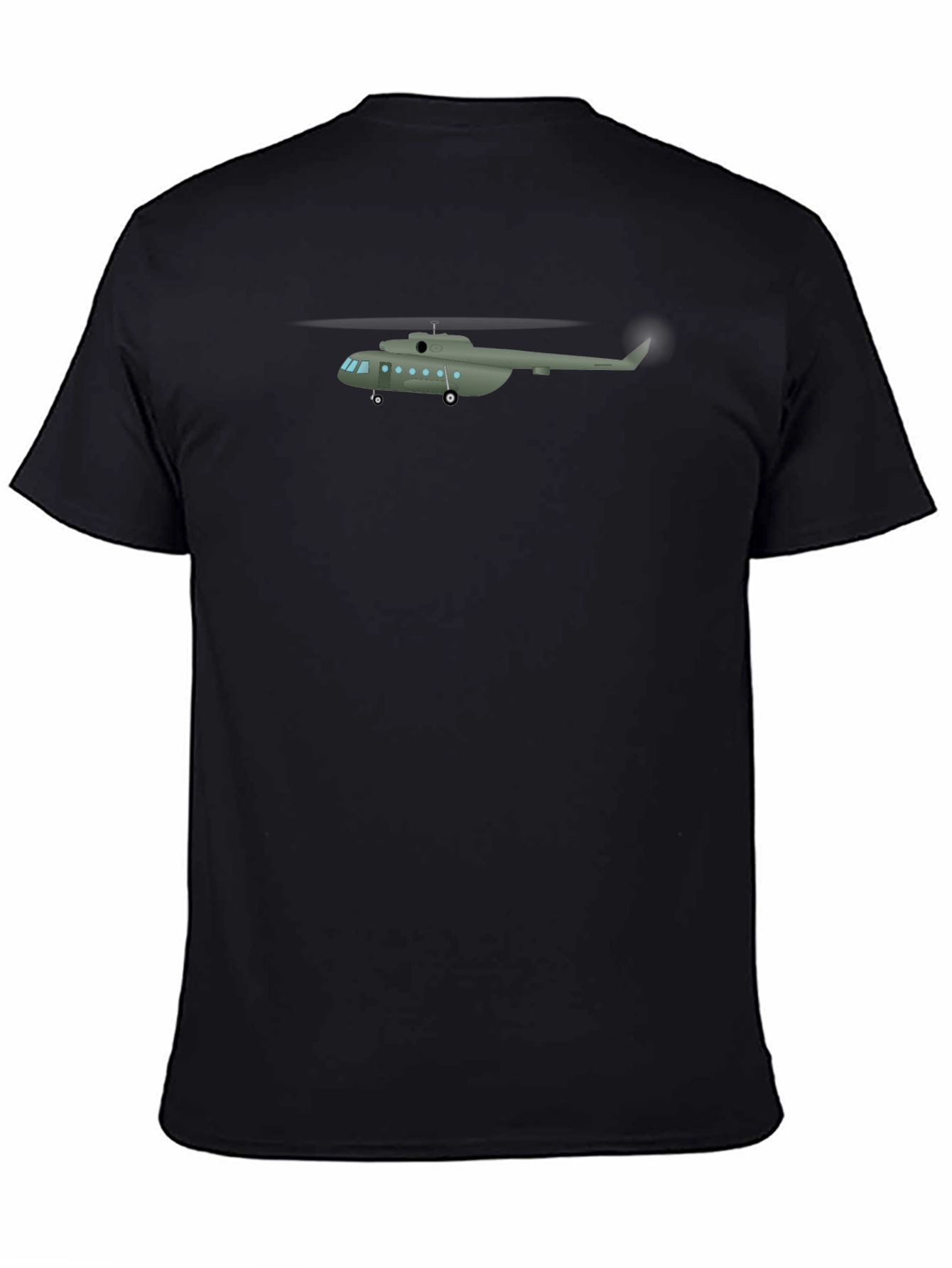 Military Helicopter Graphic Tee - Black Crew Neck